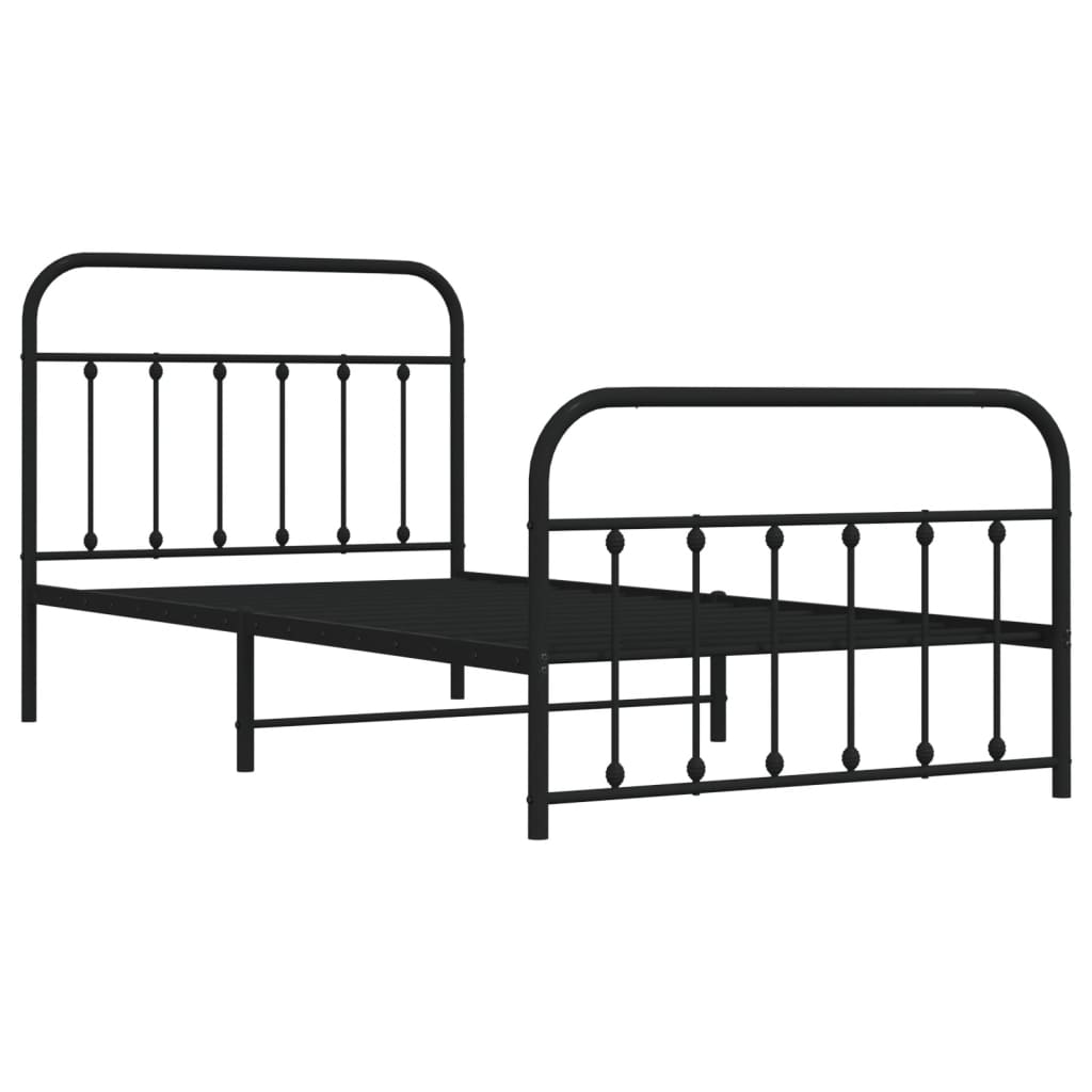 Sengeramme i metall med hode- og fotgavl svart 107x203 cm