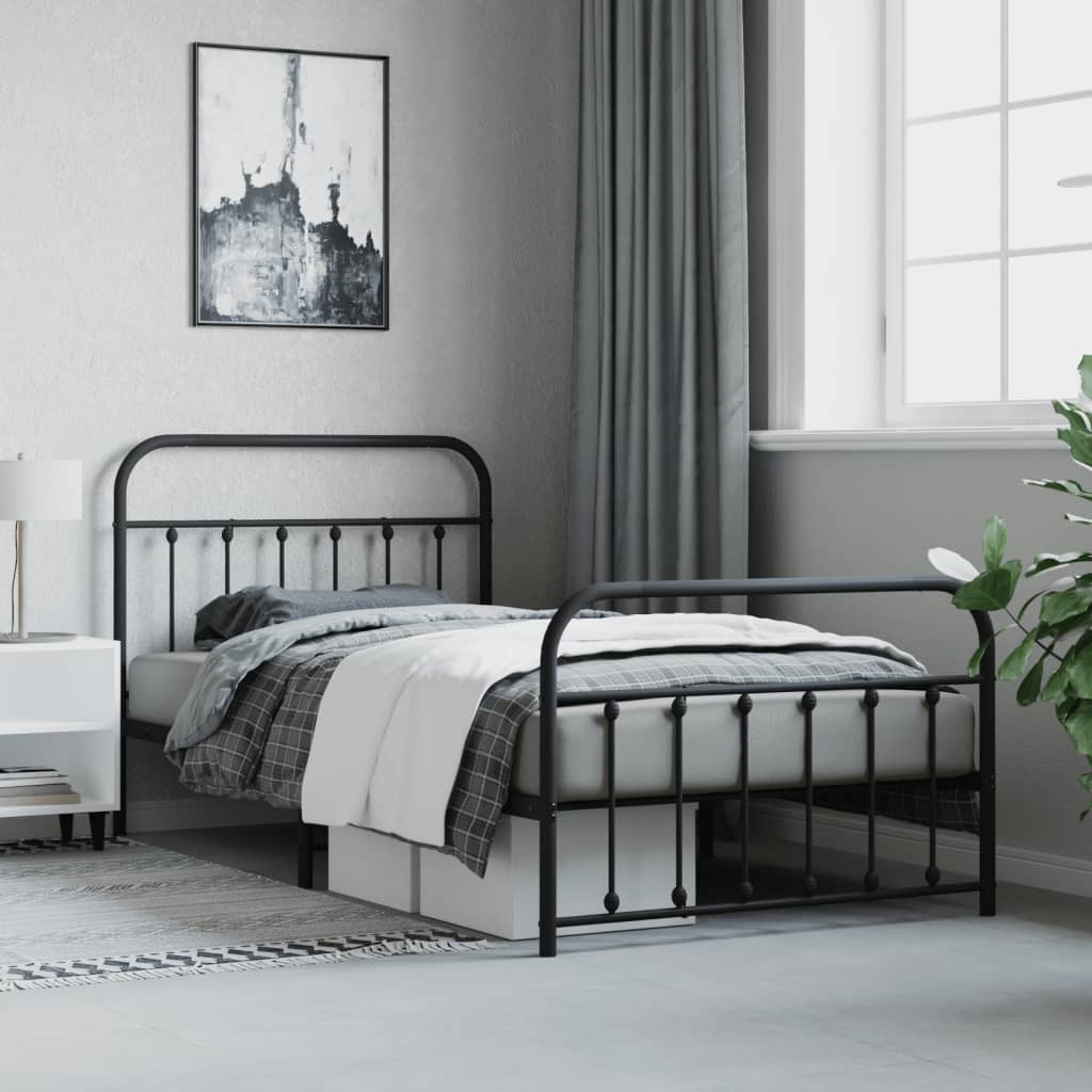 Sengeramme i metall med hode- og fotgavl svart 107x203 cm