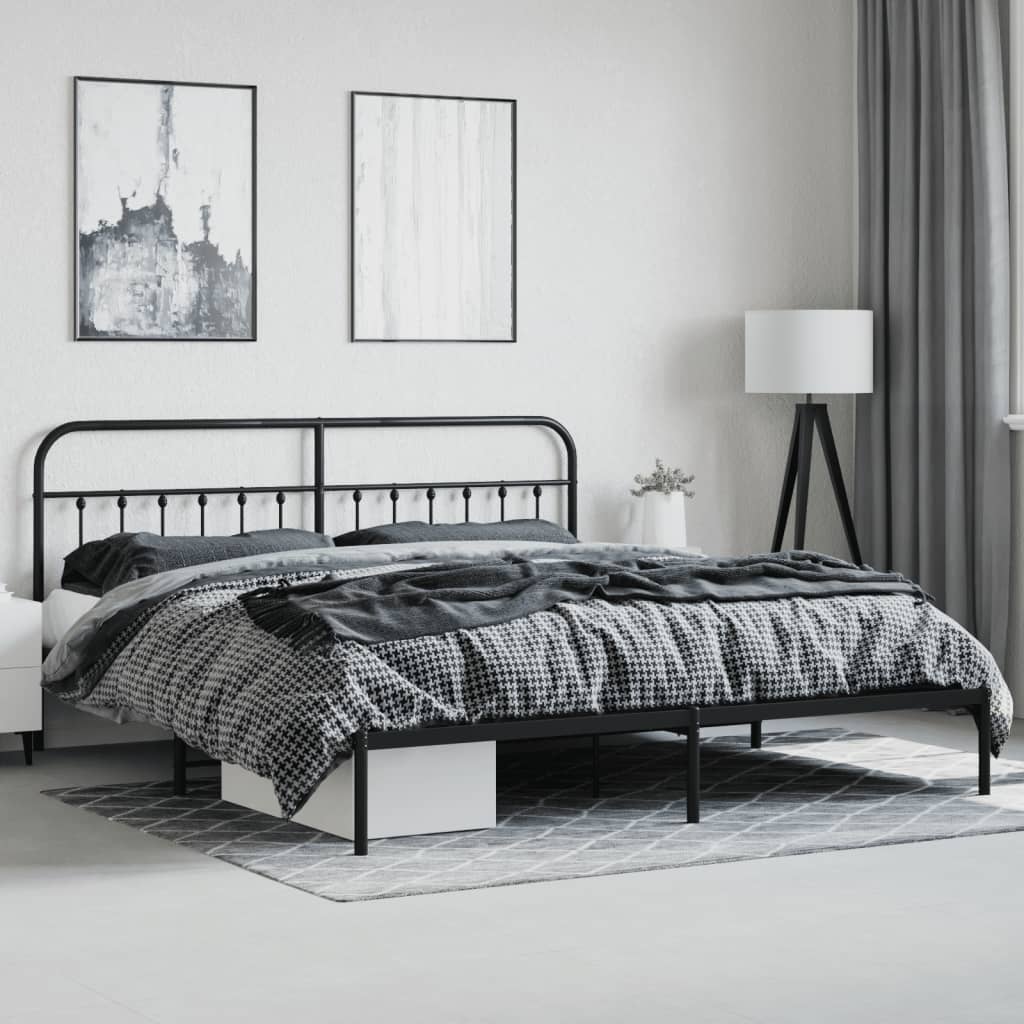 Sengeramme i metall med hode- og fotgavl svart 183x213 cm