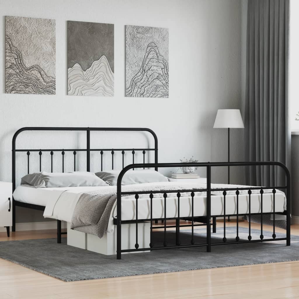 Sengeramme i metall med hode- og fotgavl svart 183x213 cm