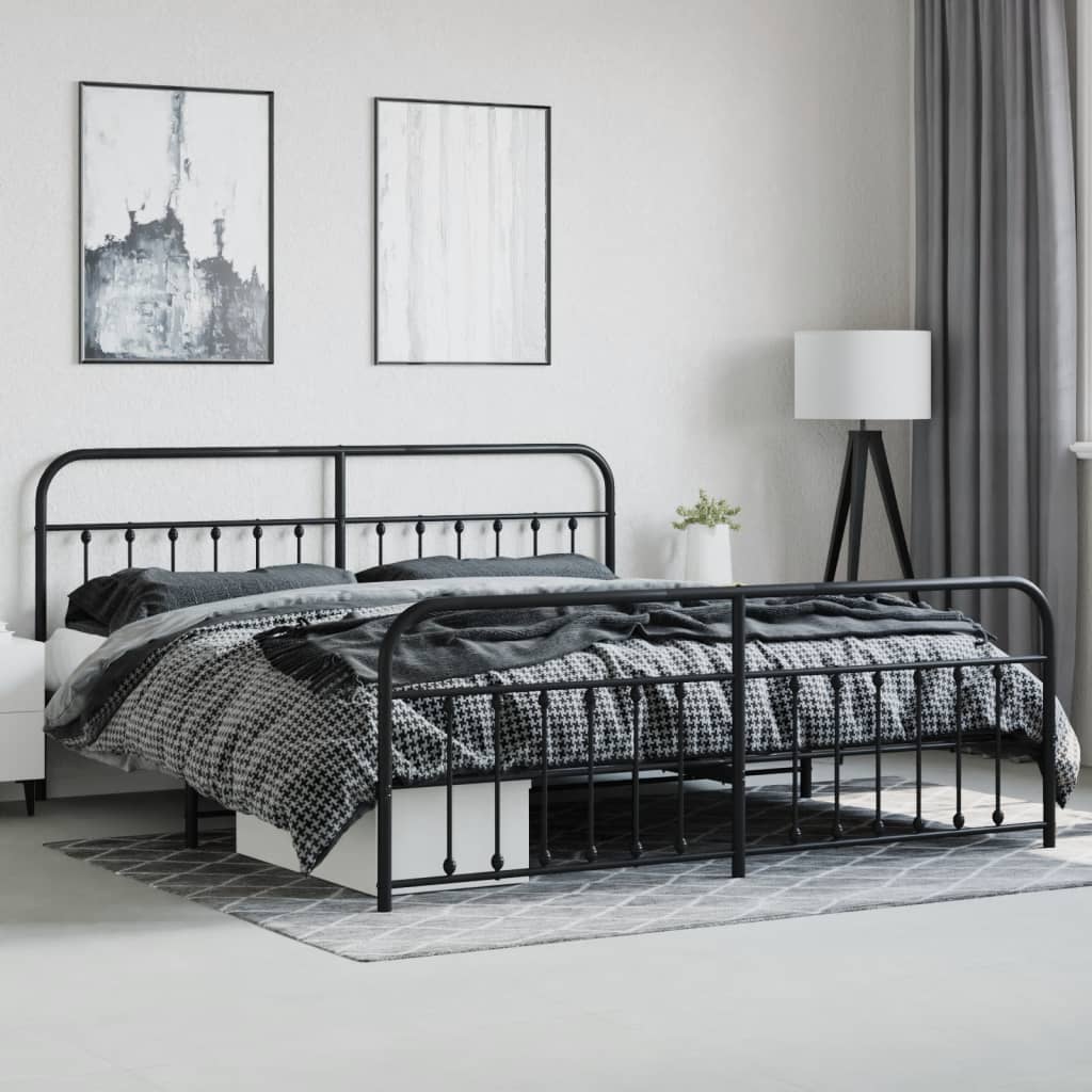 Sengeramme i metall med hode- og fotgavl svart 193x203 cm