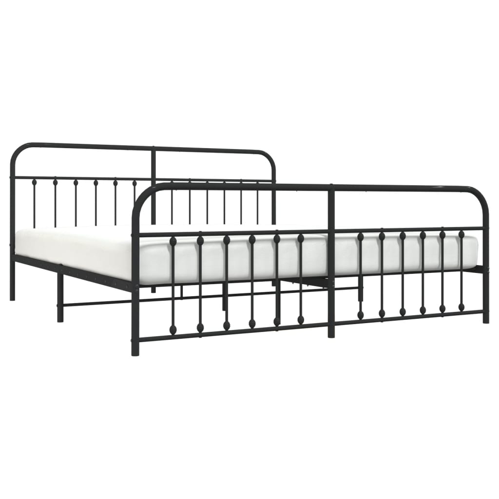 Sengeramme i metall med hode- og fotgavl svart 193x203 cm