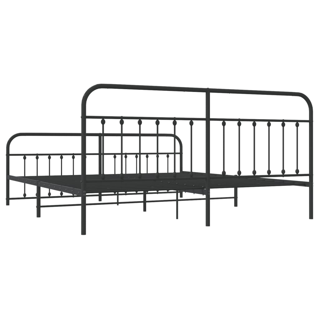 Sengeramme i metall med hode- og fotgavl svart 193x203 cm