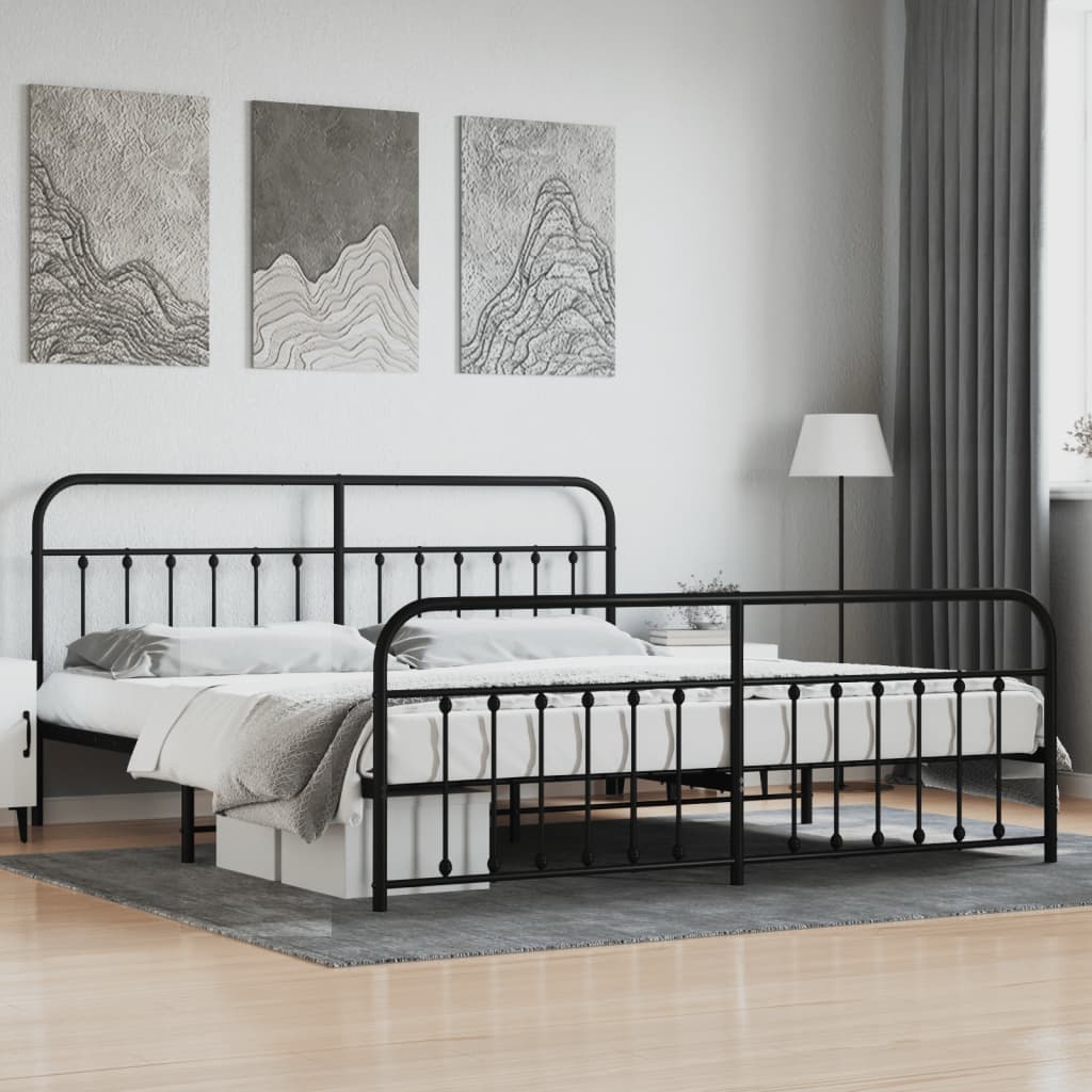 Sengeramme i metall med hode- og fotgavl svart 193x203 cm