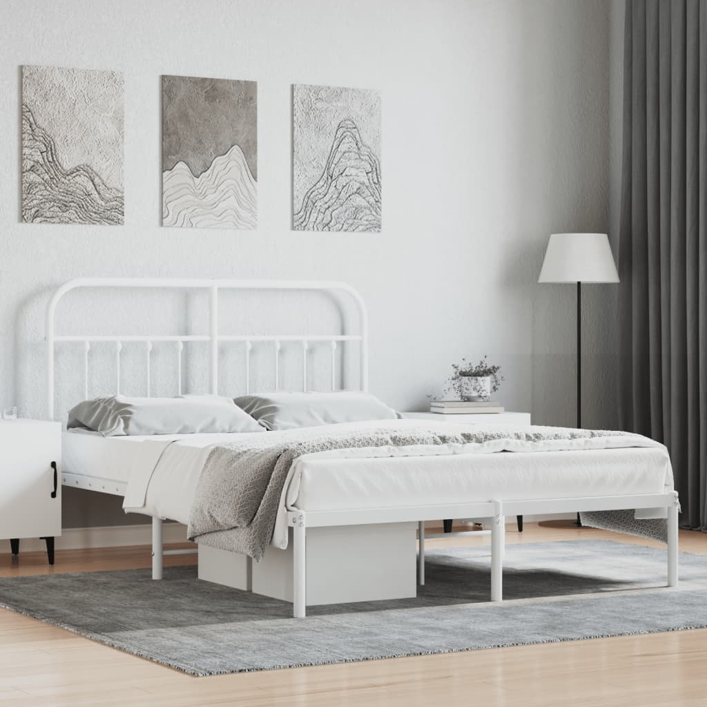 Sengeramme i metall med sengegavl hvit 150x200 cm