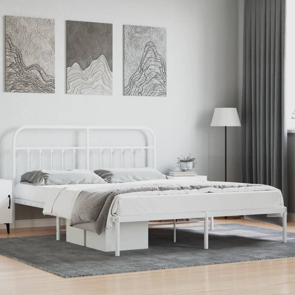Sengeramme i metall med sengegavl hvit 180x200 cm