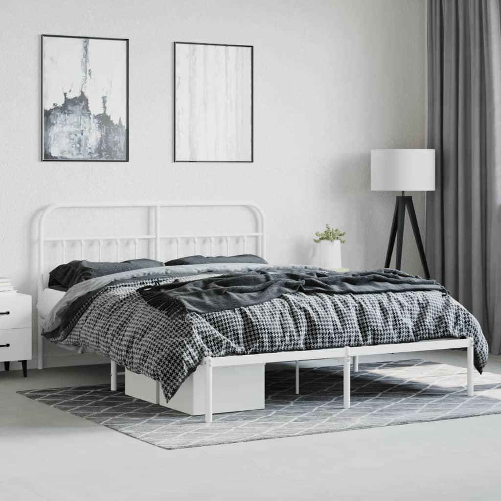 Sengeramme i metall med hodegavl hvit 183x213 cm