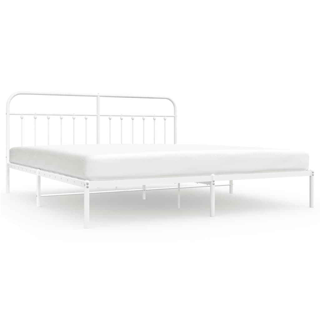 Sengeramme i metall med hodegavl hvit 193x203 cm