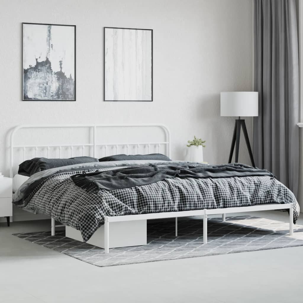 Sengeramme i metall med hodegavl hvit 193x203 cm
