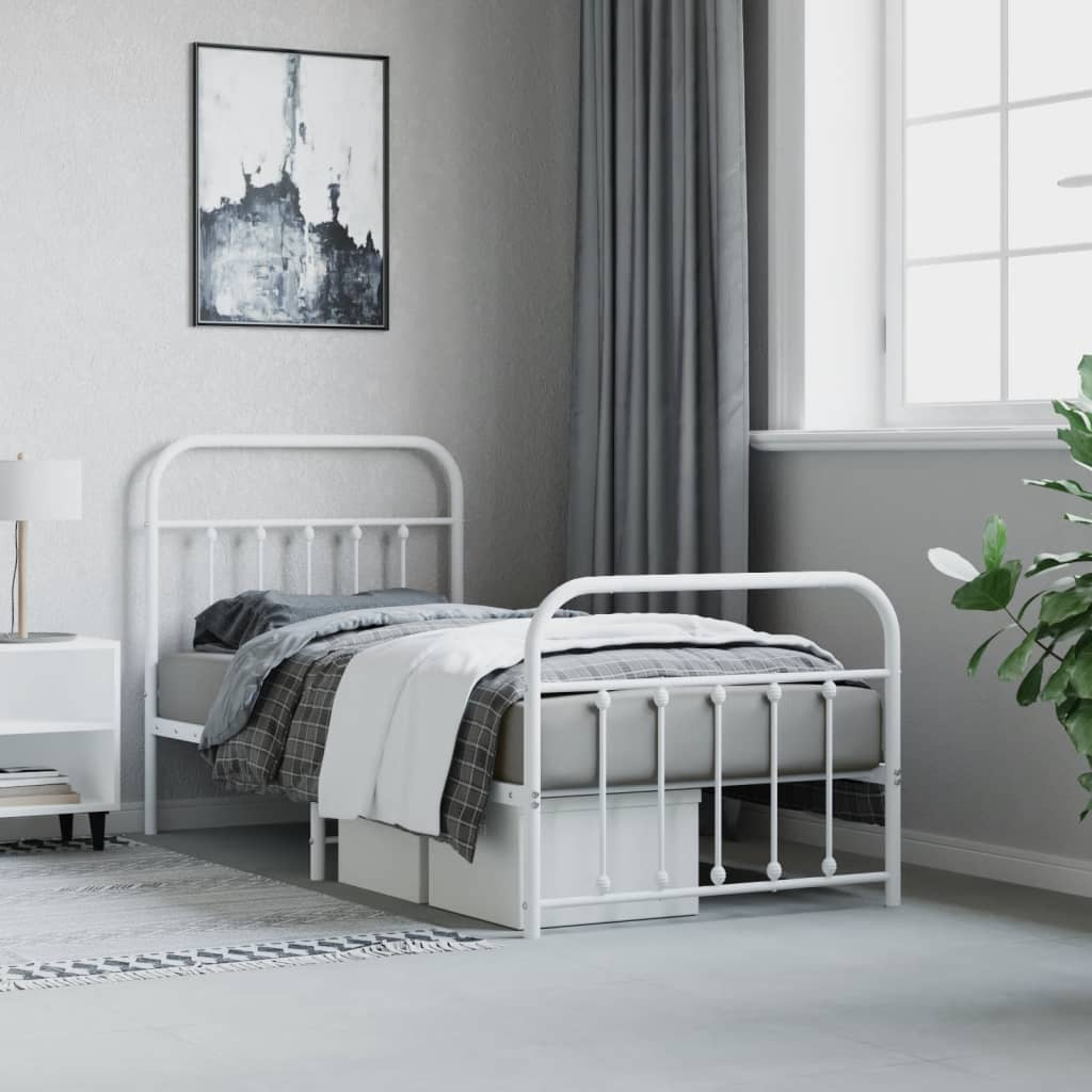 Sengeramme i metall med hode- og fotgavl hvit 90x190 cm