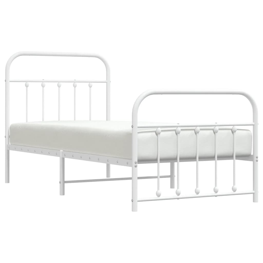 Sengeramme i metall med hode- og fotgavl hvit 90x200 cm