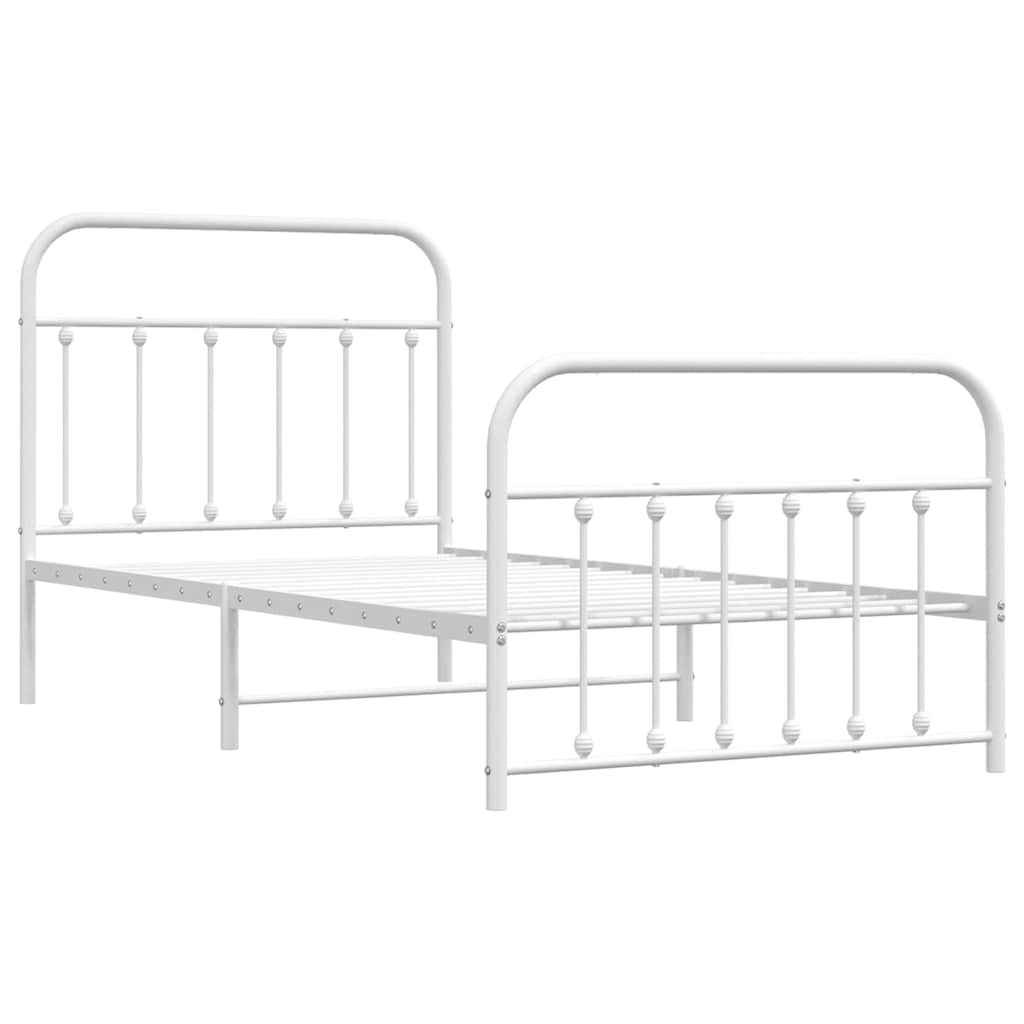 Sengeramme i metall med hode- og fotgavl hvit 100x190 cm