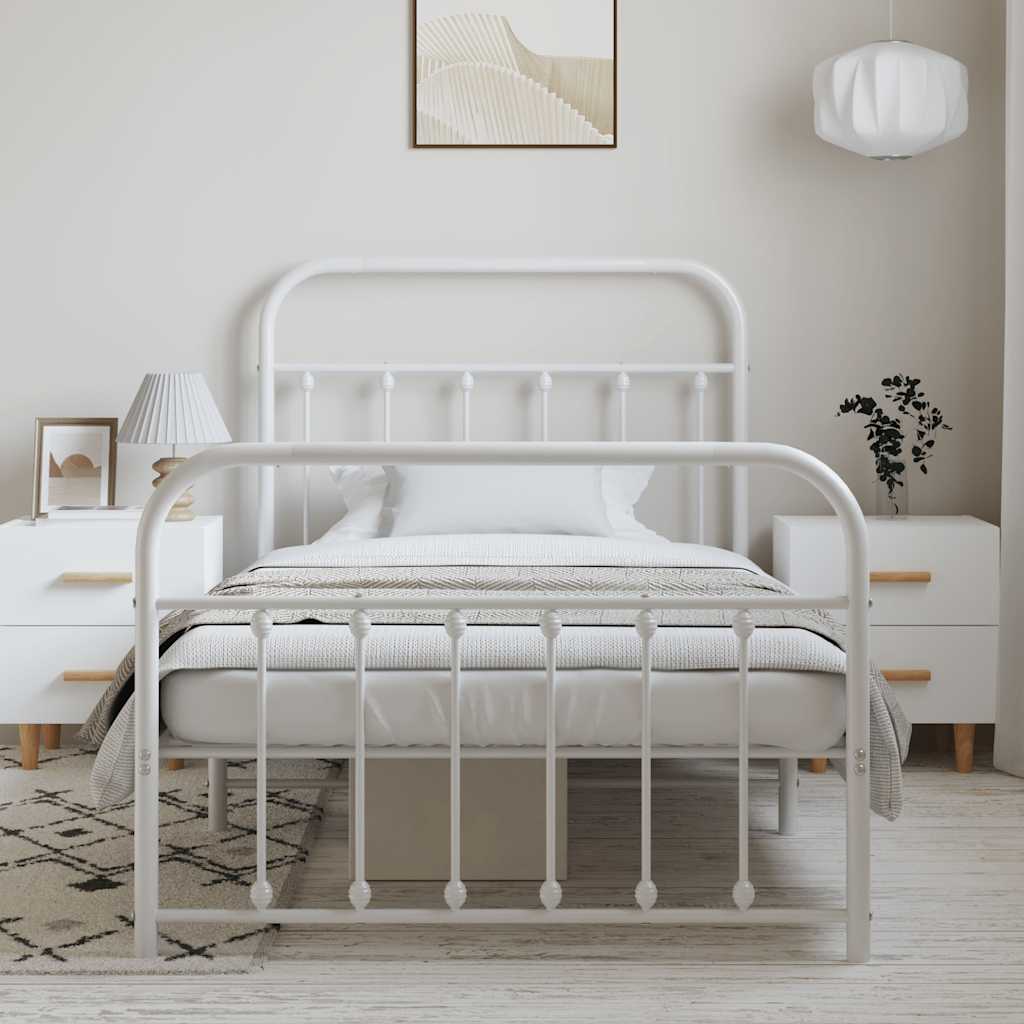 Sengeramme i metall med hode- og fotgavl hvit 100x200 cm