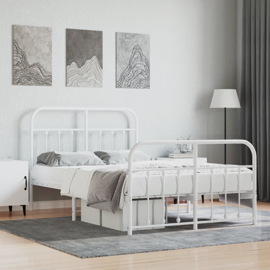 Sengeramme i metall med hode- og fotgavl hvit 120x190 cm