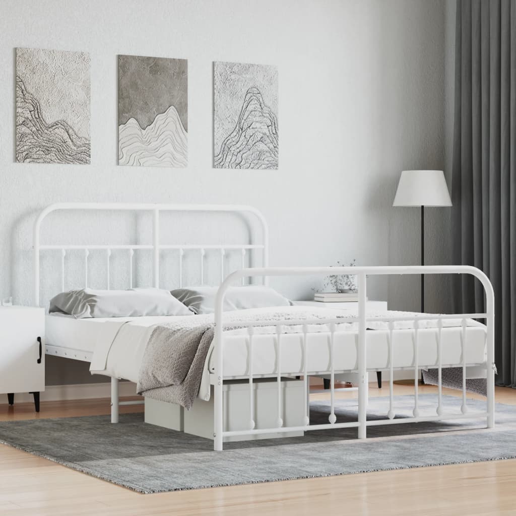 Sengeramme i metall med hode- og fotgavl hvit 135x190 cm