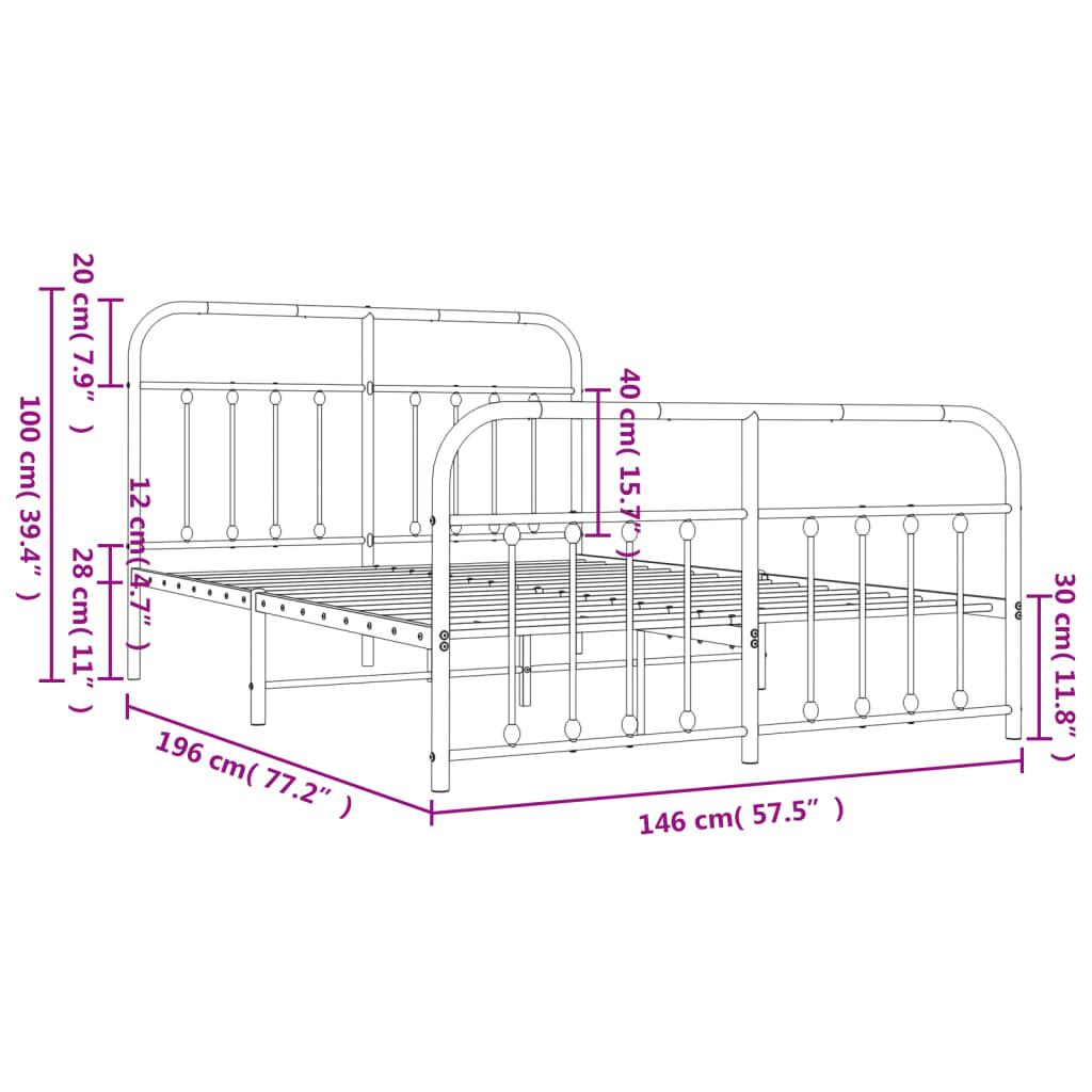 Sengeramme i metall med hode- og fotgavl hvit 140x190 cm