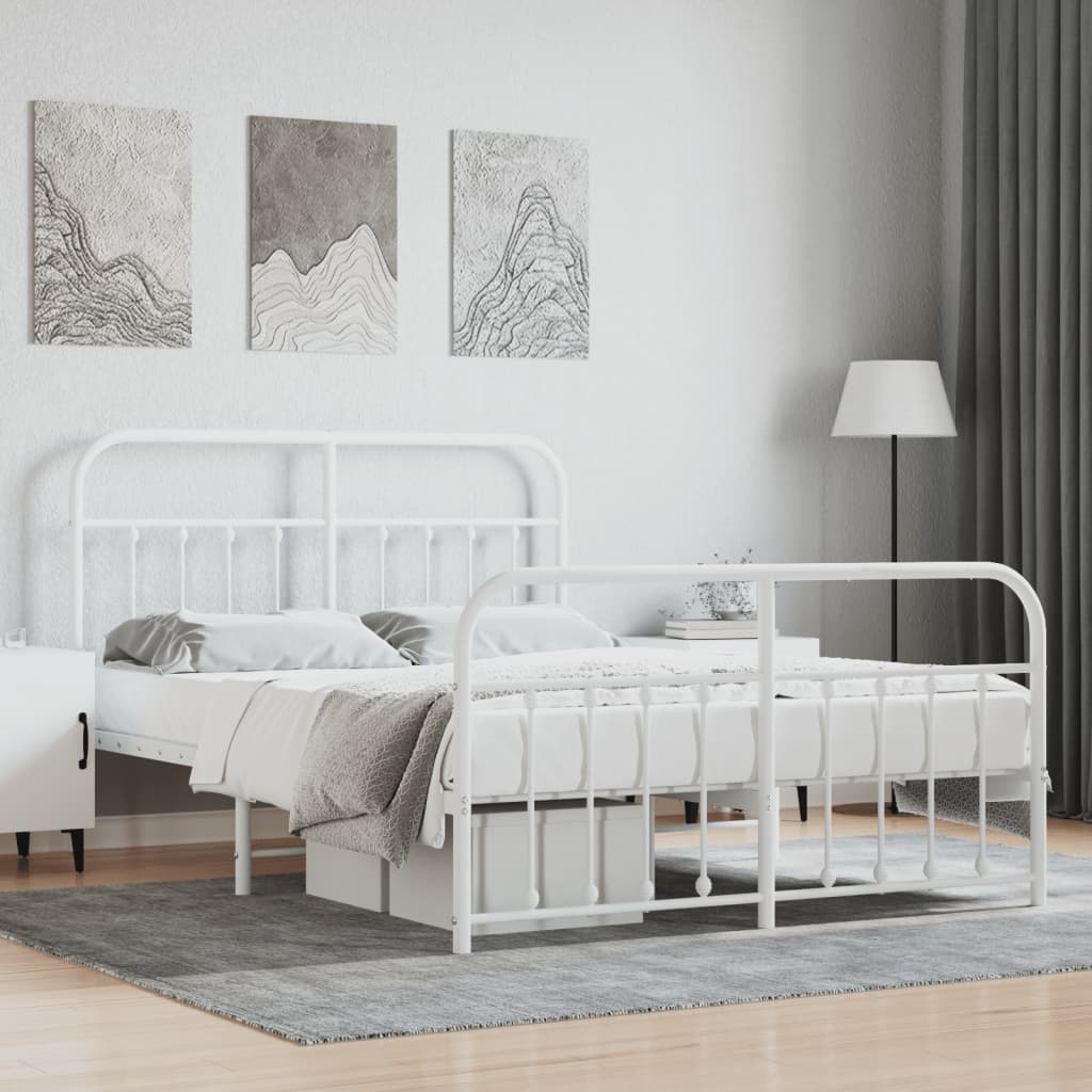 Sengeramme i metall med hode- og fotgavl hvit 140x200 cm