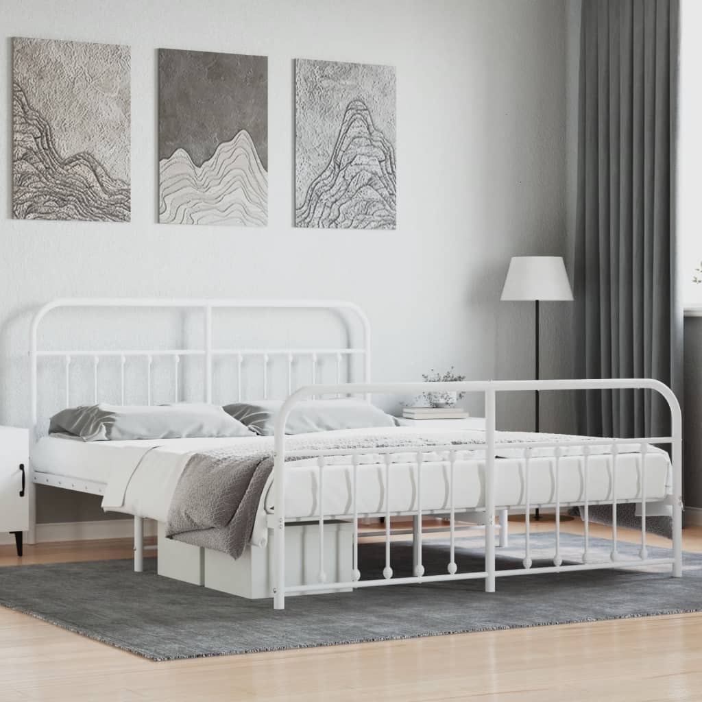 Sengeramme i metall med hode- og fotgavl hvit 180x200 cm
