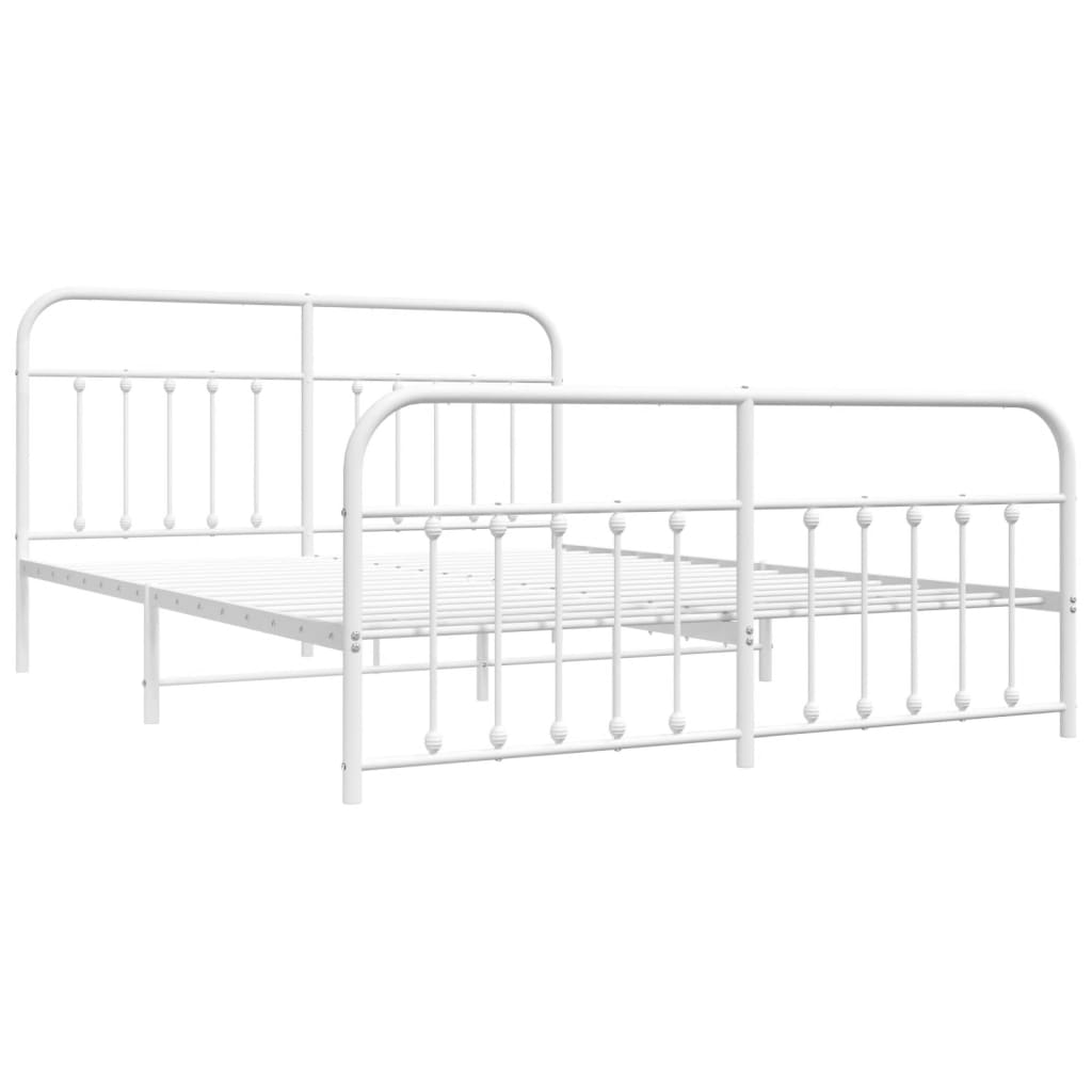 Sengeramme i metall med hode- og fotgavl hvit 183x213 cm