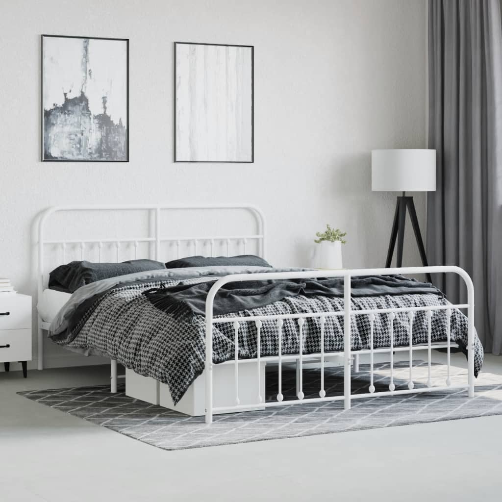 Sengeramme i metall med hode- og fotgavl hvit 183x213 cm