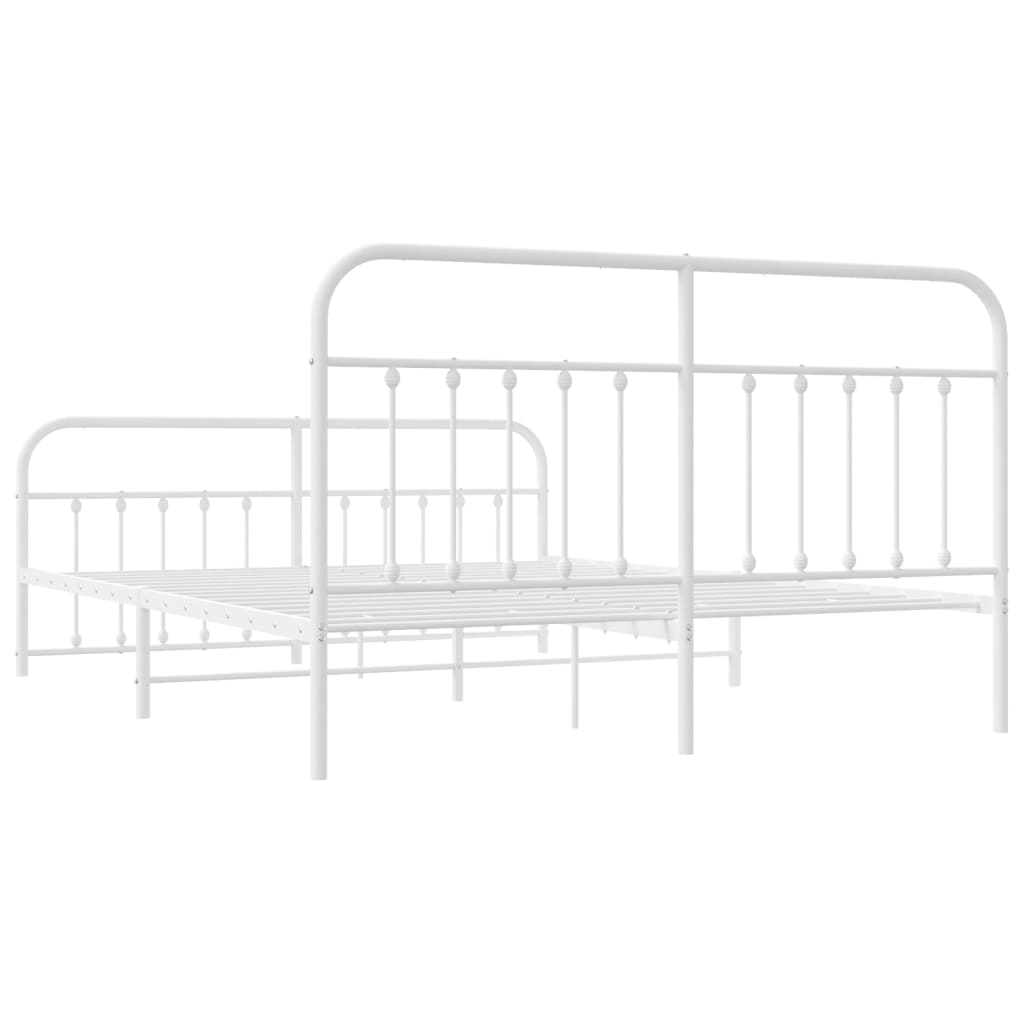 Sengeramme i metall med hode- og fotgavl hvit 183x213 cm