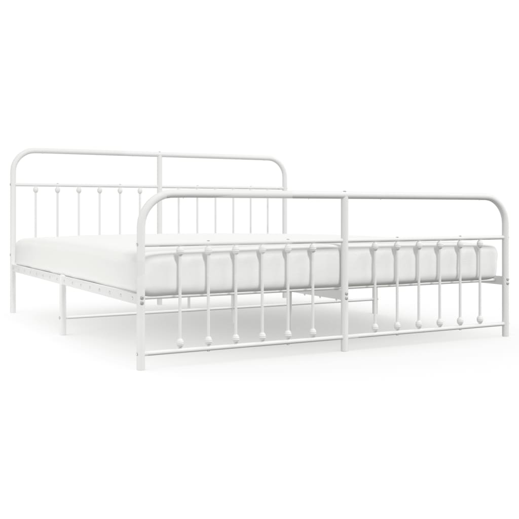 Sengeramme i metall med hode- og fotgavl hvit 193x203 cm