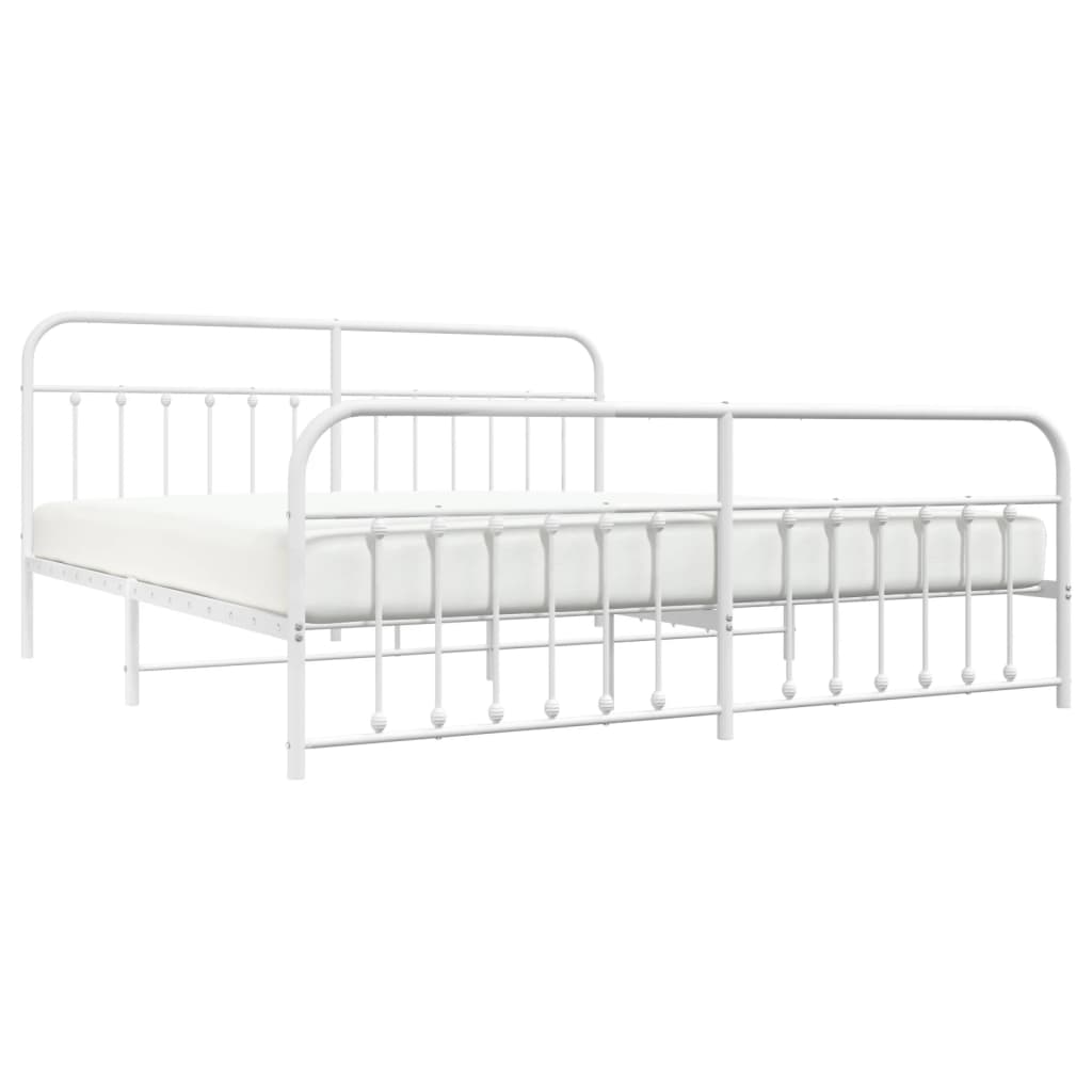 Sengeramme i metall med hode- og fotgavl hvit 193x203 cm