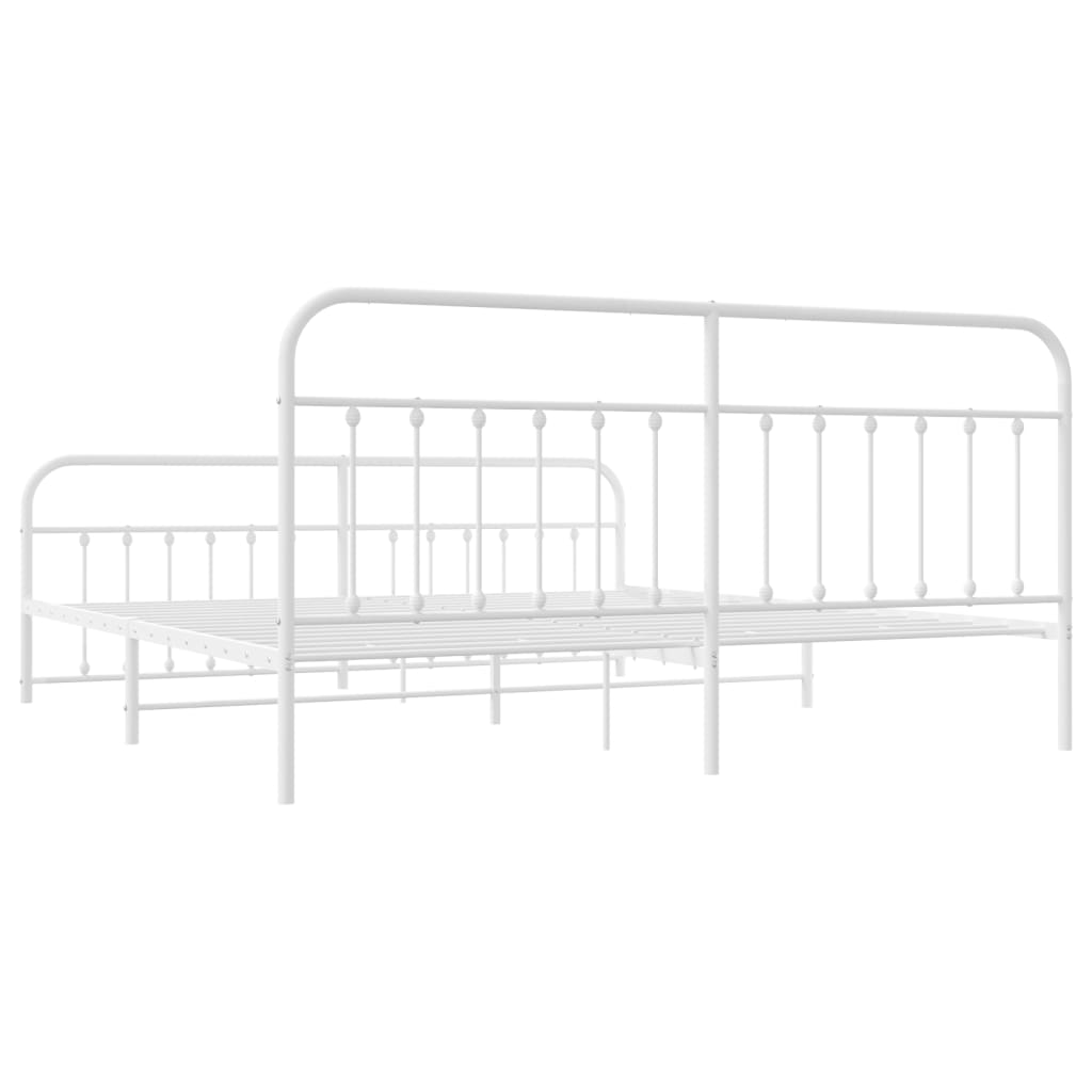 Sengeramme i metall med hode- og fotgavl hvit 193x203 cm