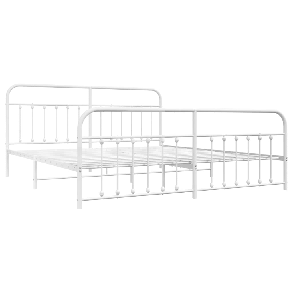 Sengeramme i metall med hode- og fotgavl hvit 200x200 cm
