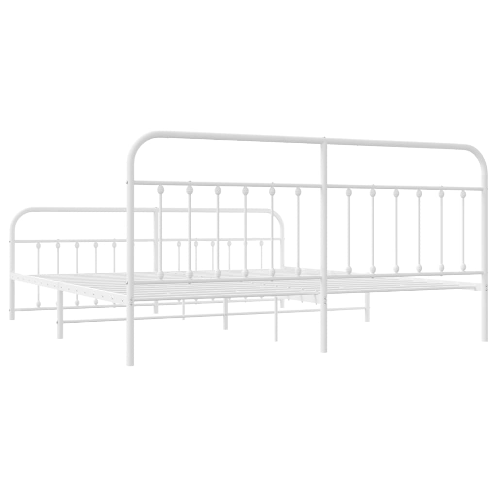 Sengeramme i metall med hode- og fotgavl hvit 200x200 cm