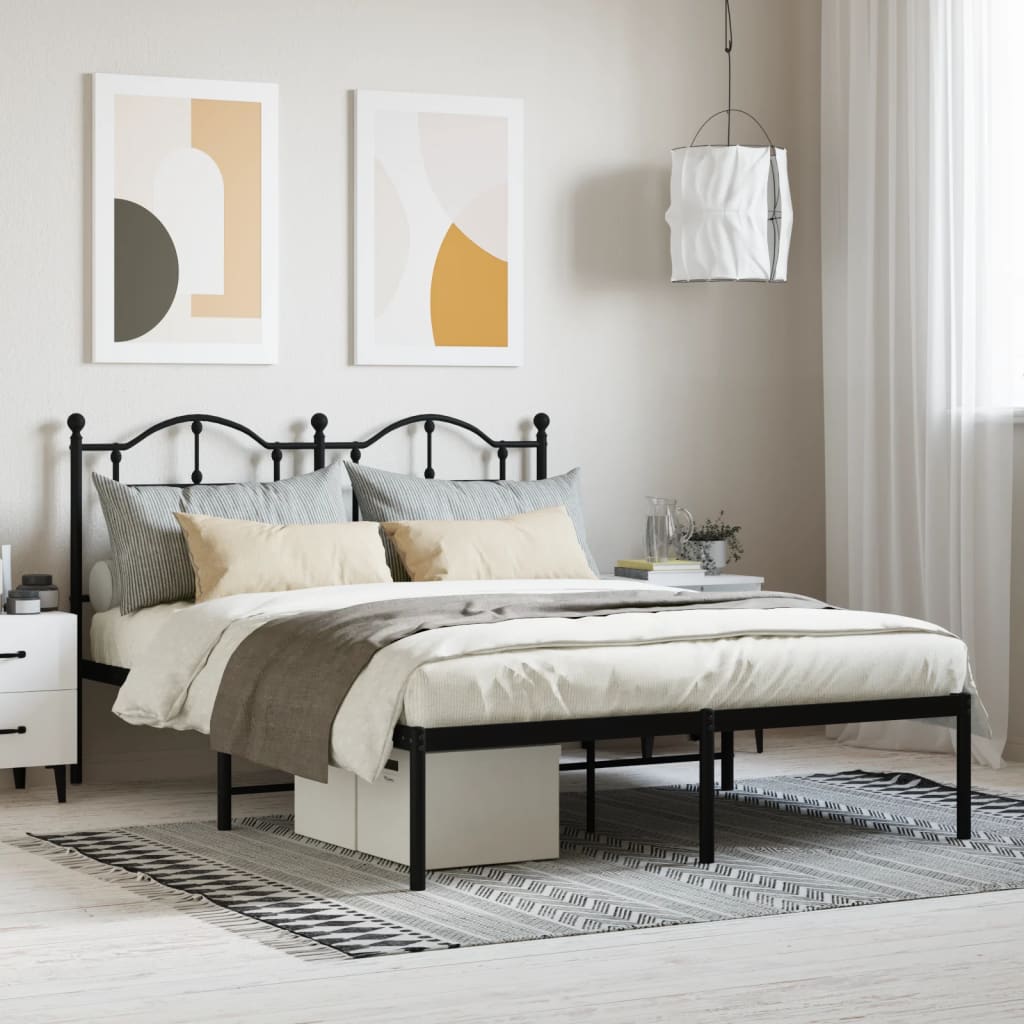 Sengeramme i metall med sengegavl svart 140x200 cm