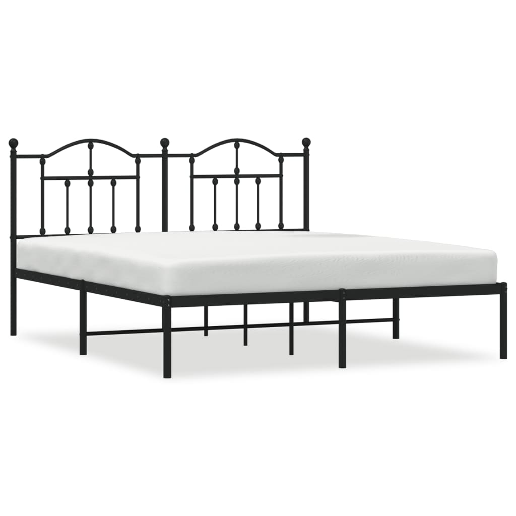 Sengeramme i metall med sengegavl svart 183x213 cm