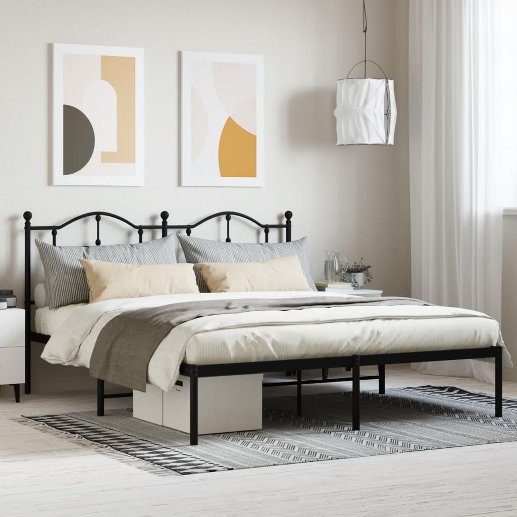 Sengeramme i metall med sengegavl svart 183x213 cm