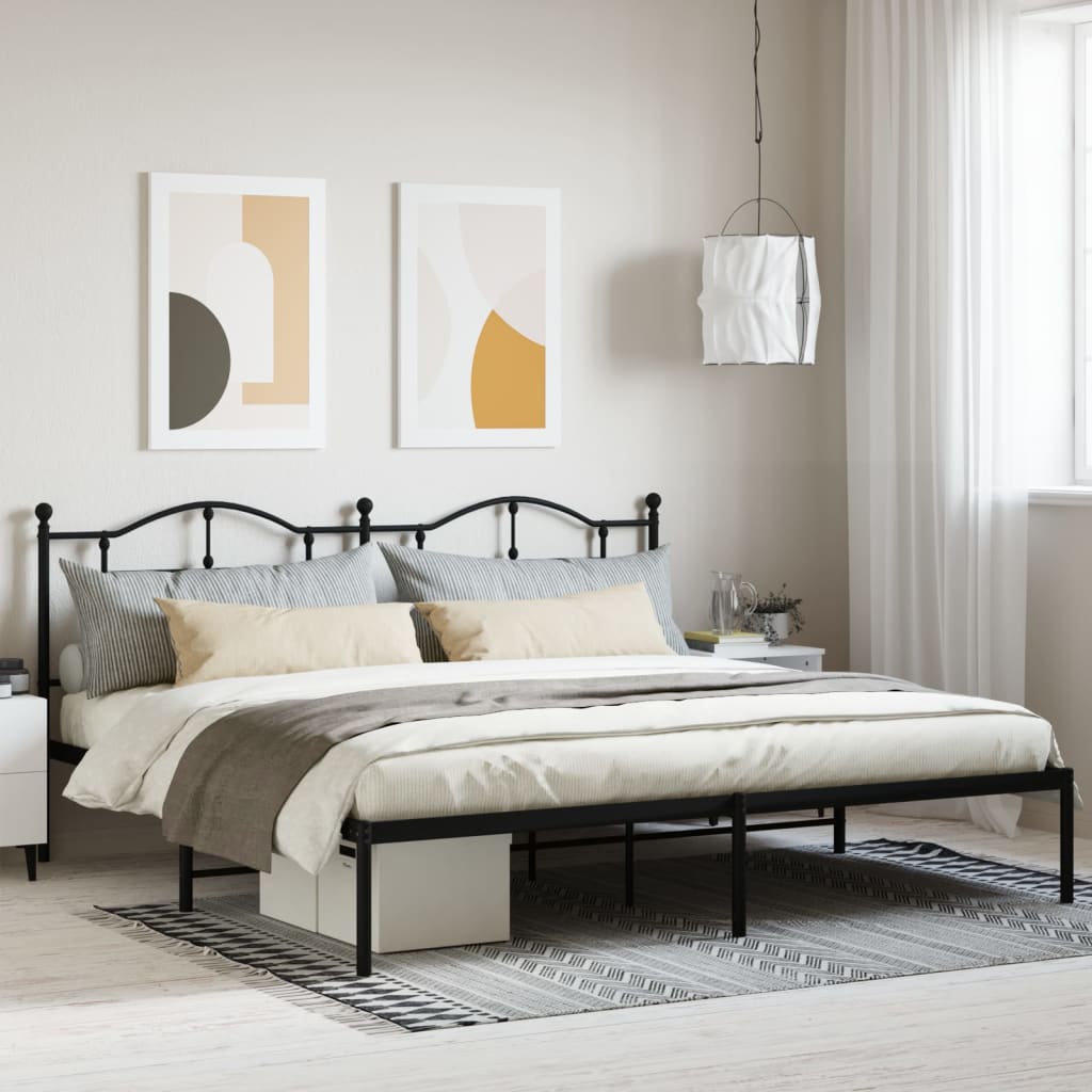 Sengeramme i metall med sengegavl svart 193x203 cm