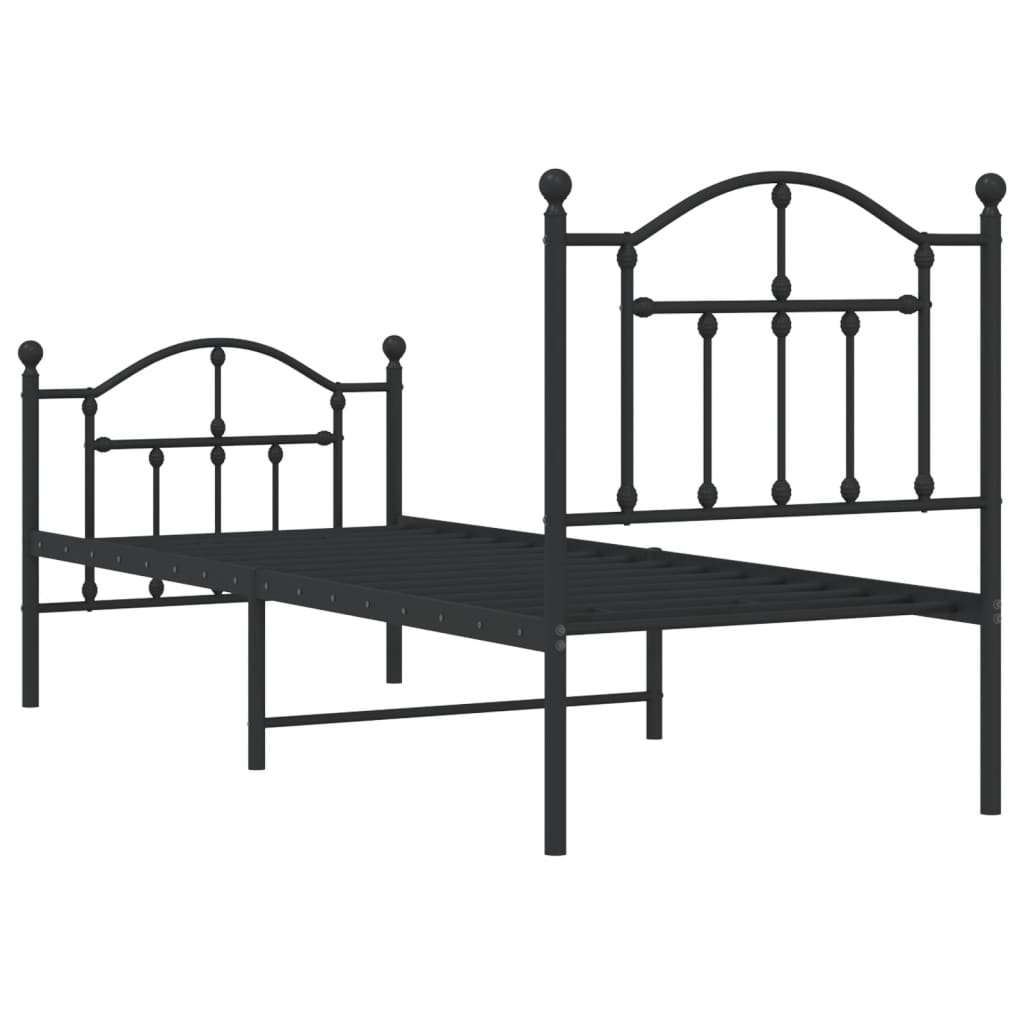 Sengeramme i metall med hode- og fotgavl svart 75x190 cm