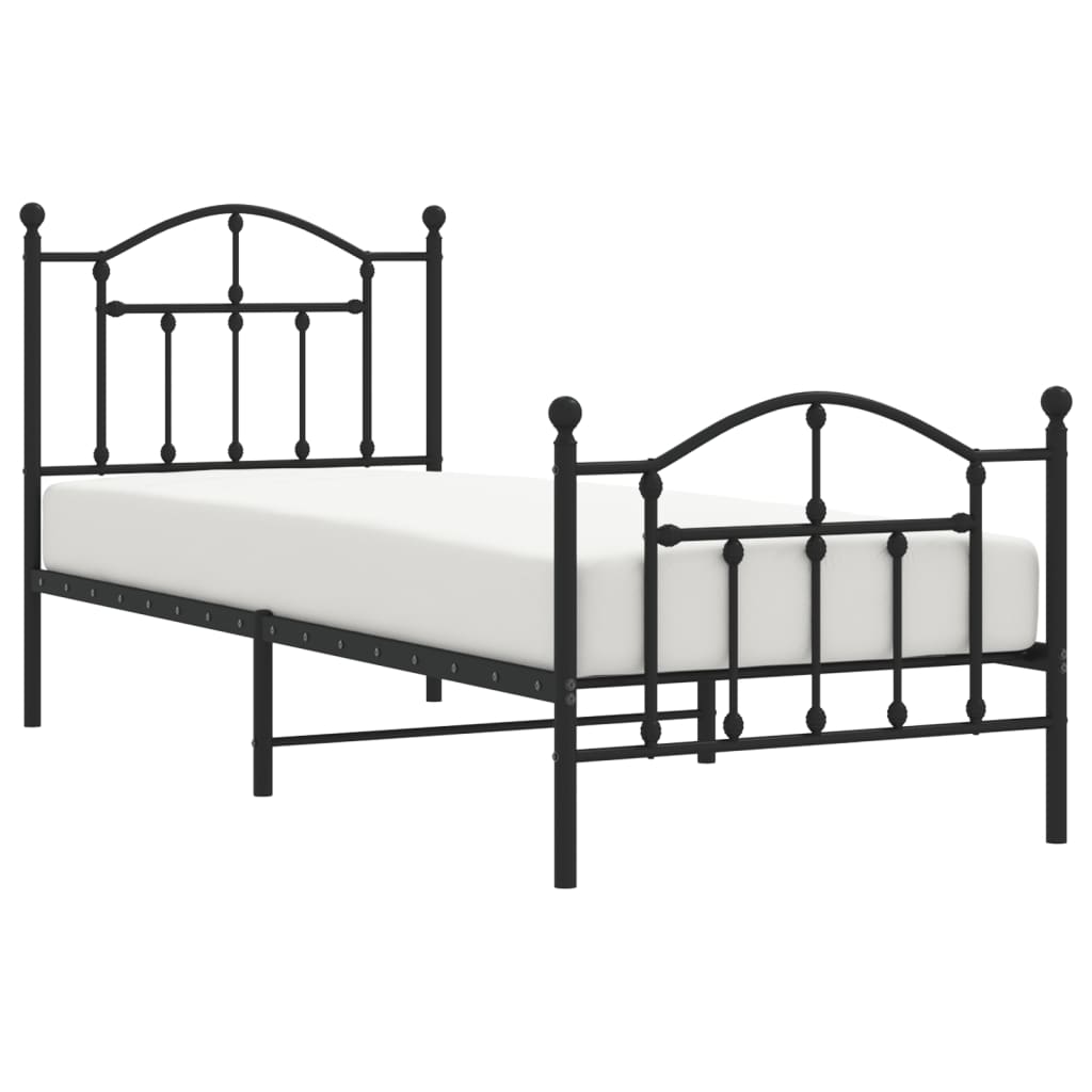 Sengeramme i metall med hode- og fotgavl svart 90x190 cm