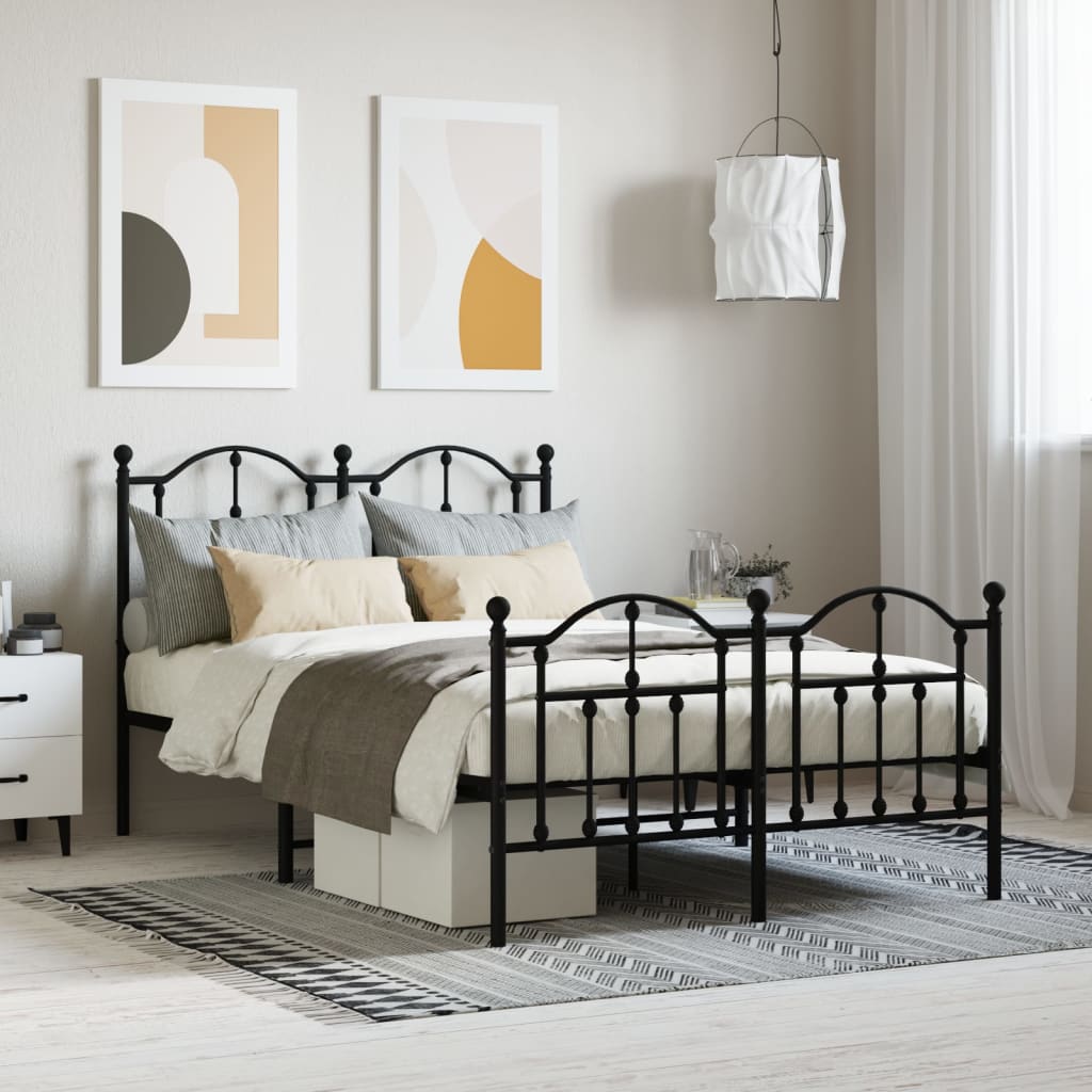 Sengeramme i metall med hode- og fotgavl svart 120x190 cm
