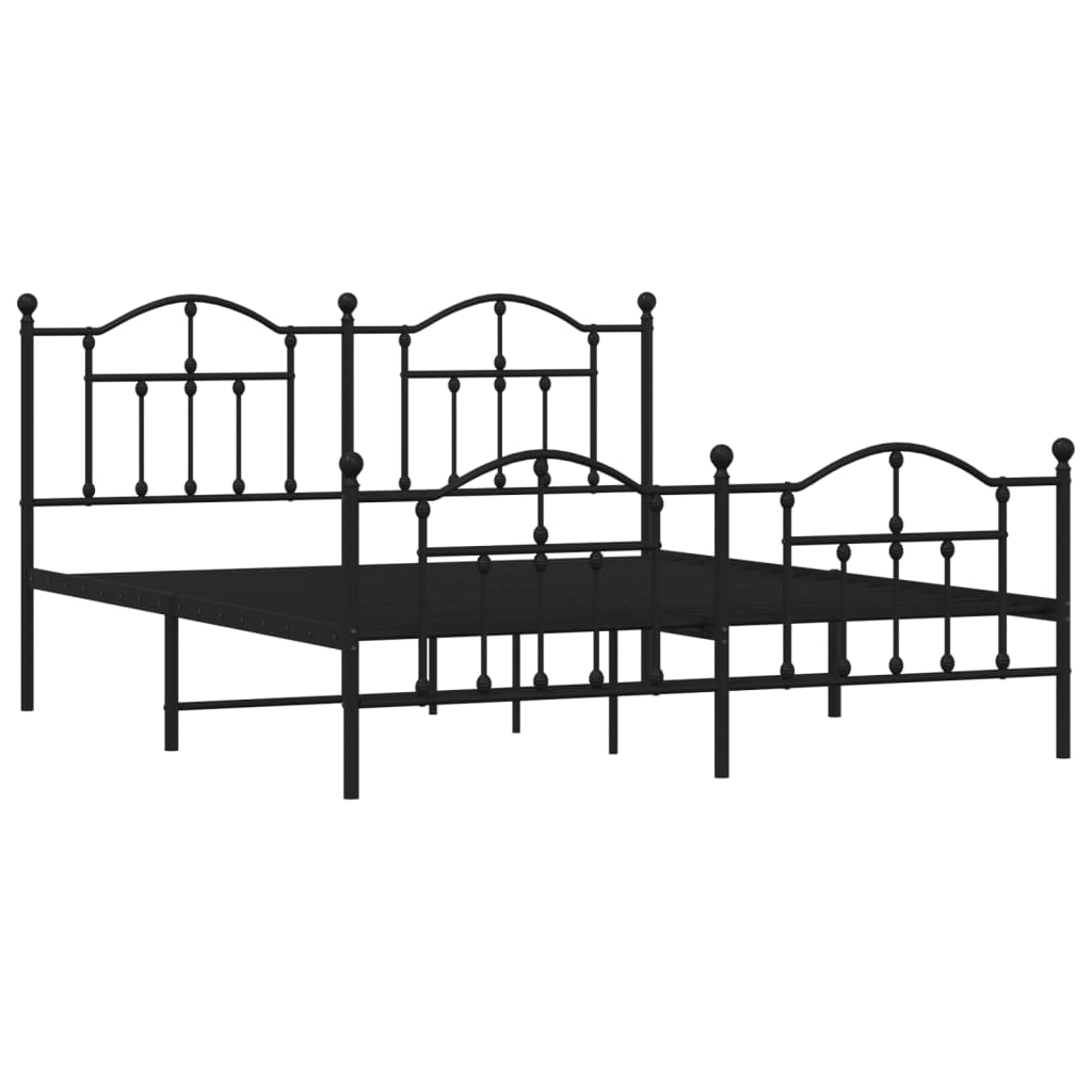 Sengeramme i metall med hode- og fotgavl svart 183x213 cm