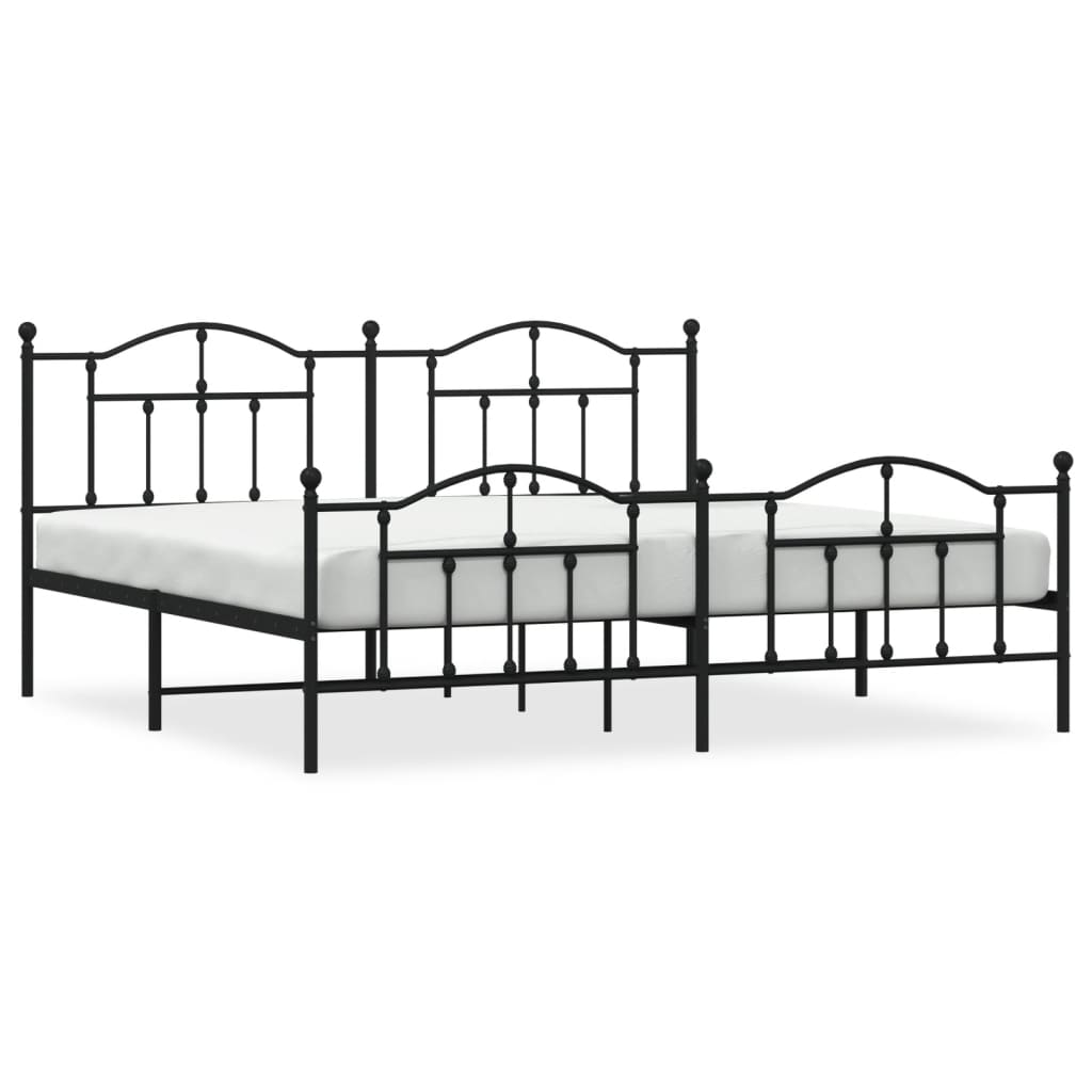 Sengeramme i metall med hode- og fotgavl svart 200x200 cm