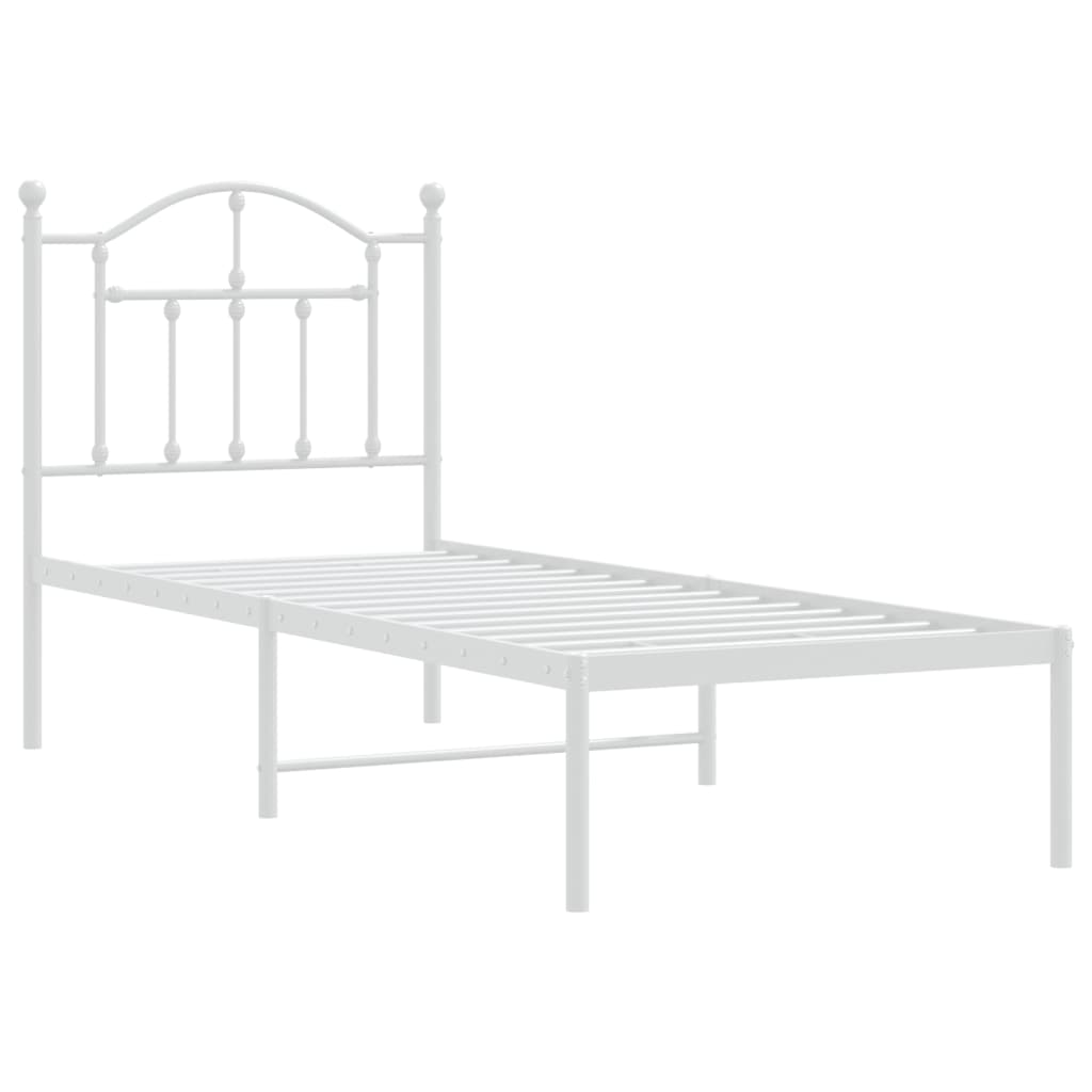 Sengeramme i metall uten madrass med hodegavl hvit 75x190 cm