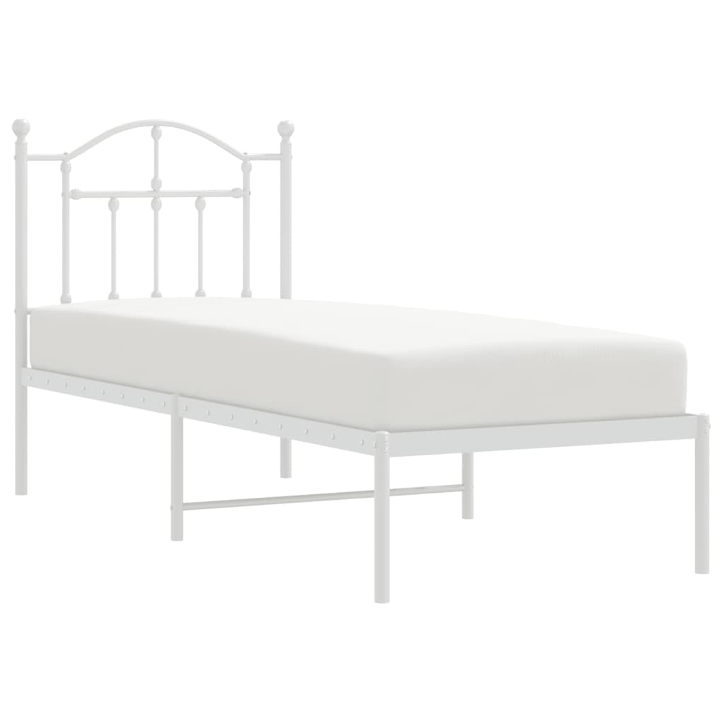 Sengeramme i metall uten madrass med hodegavl hvit 75x190 cm