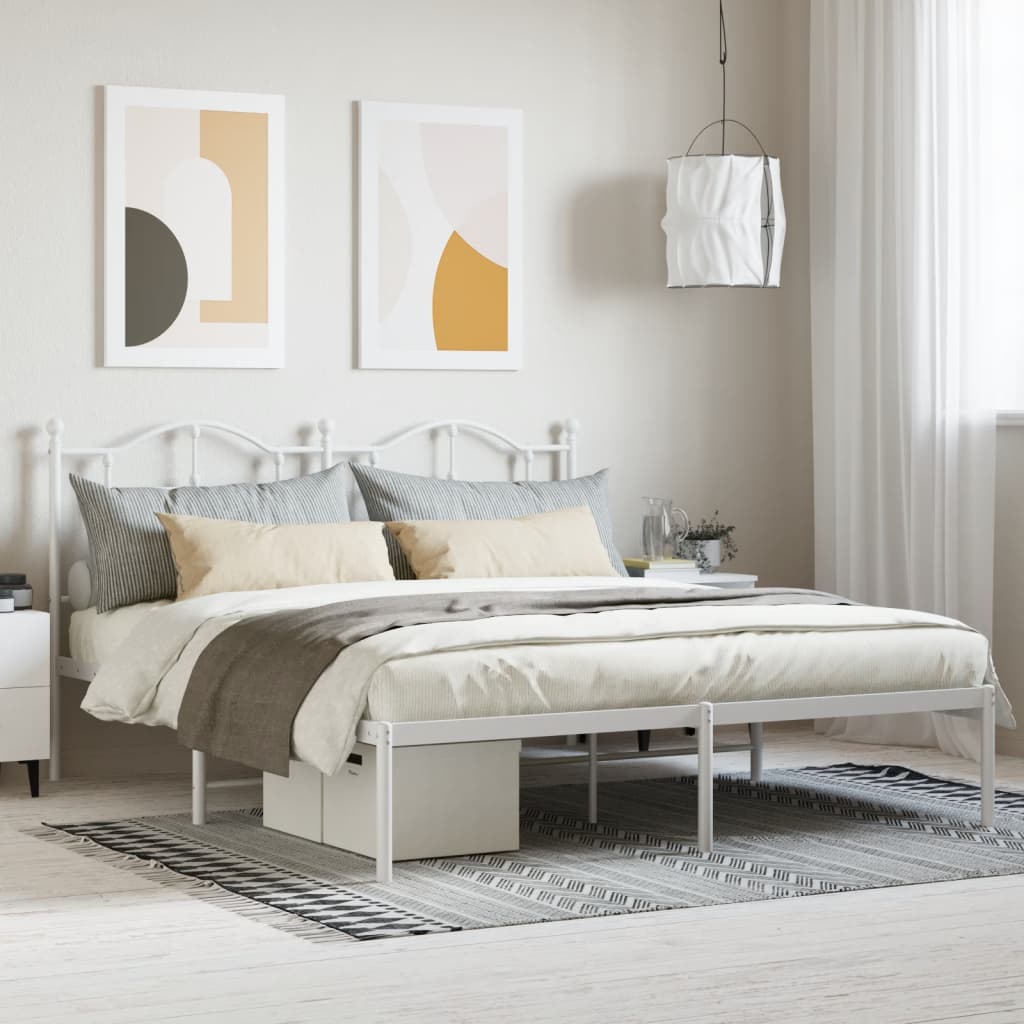 Sengeramme i metall med sengegavl hvit 160x200 cm