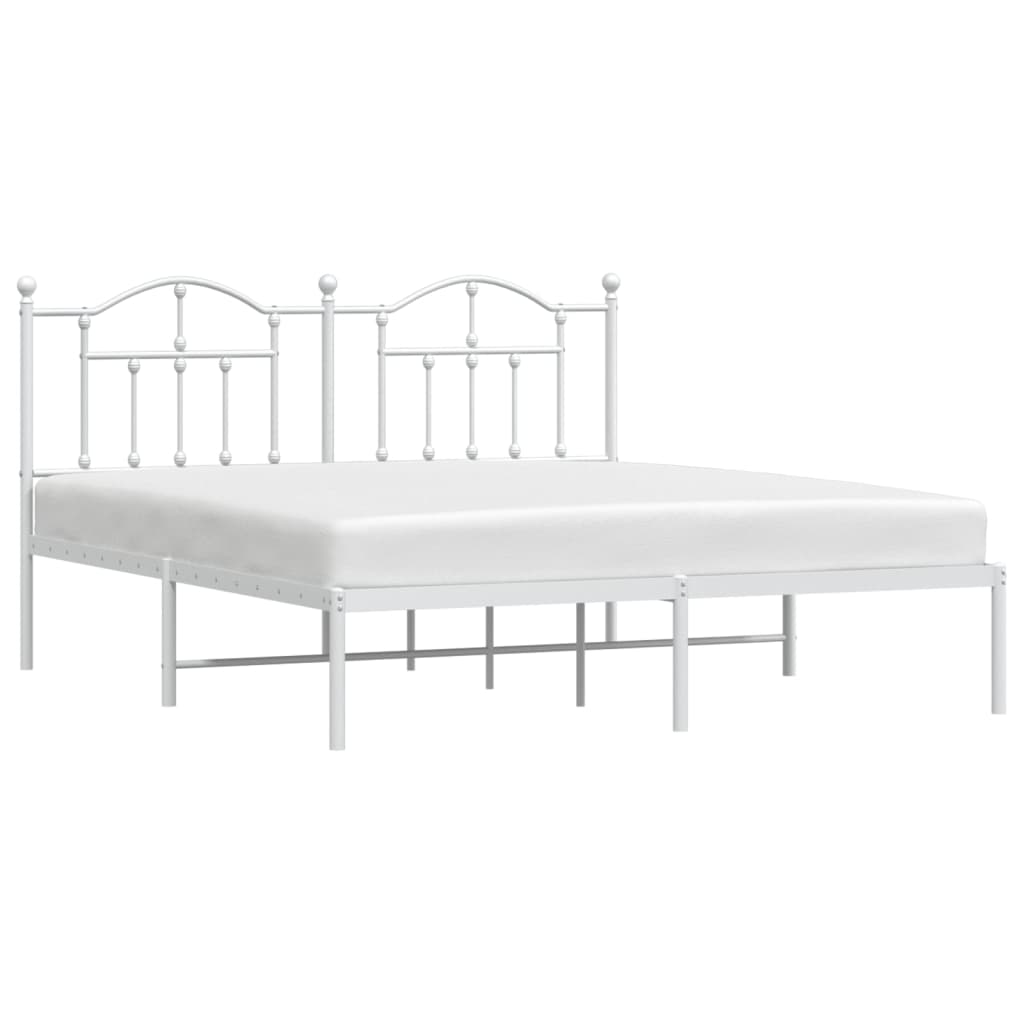 Sengeramme i metall med hodegavl hvit 183x213 cm