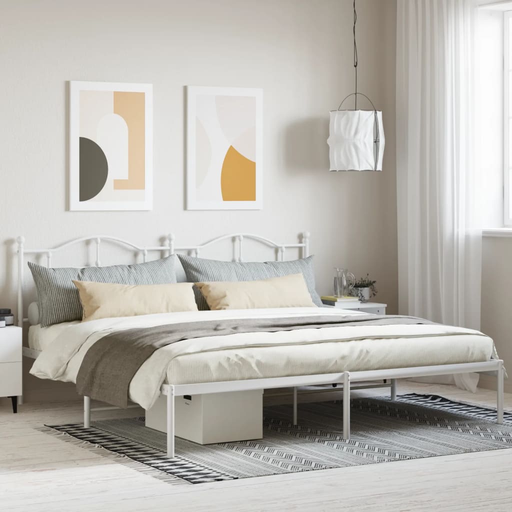 Sengeramme i metall med sengegavl hvit 200x200 cm
