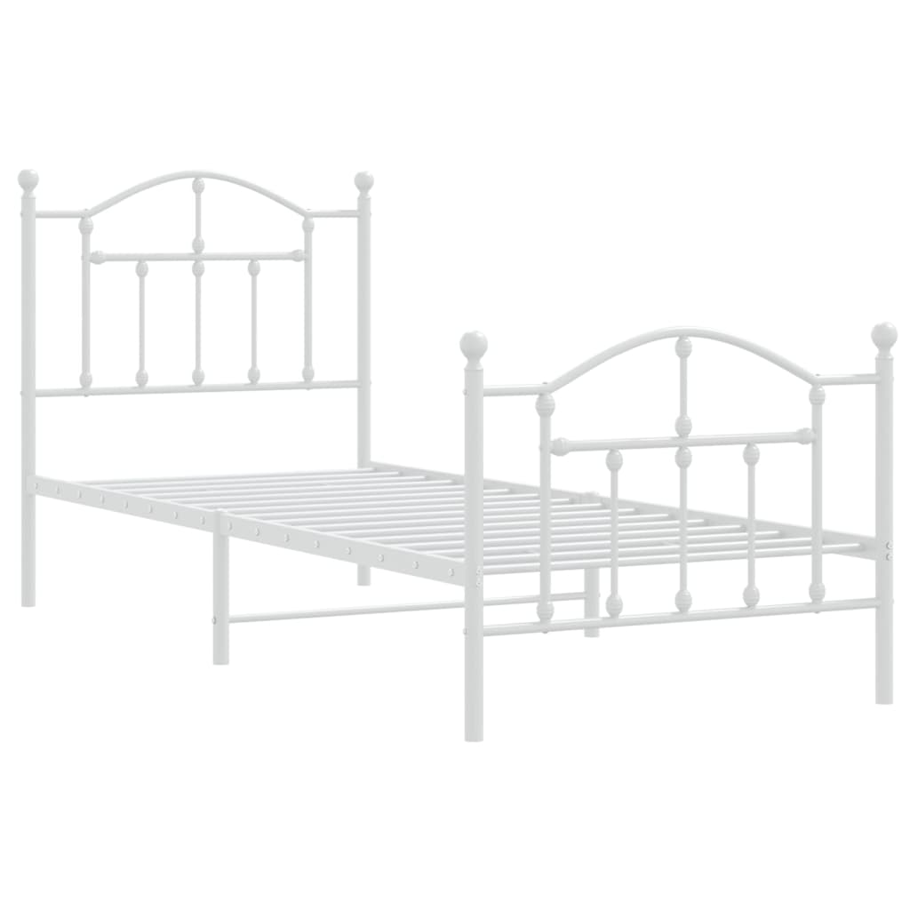 Sengeramme i metall med hode- og fotgavl hvit 90x200 cm