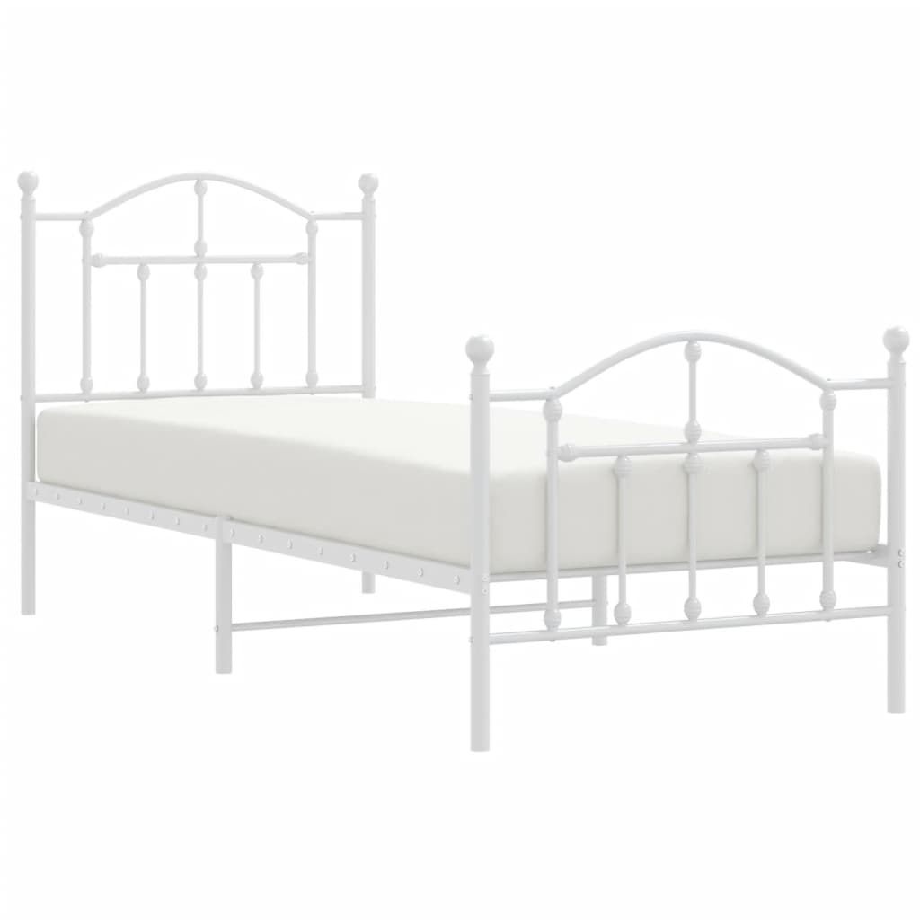 Sengeramme i metall med hode- og fotgavl hvit 90x200 cm