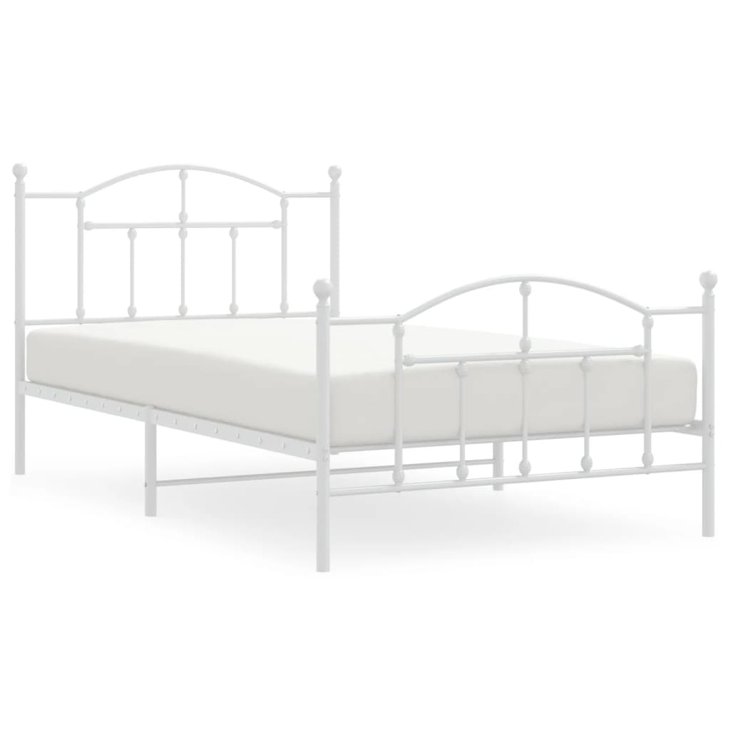 Sengeramme i metall med hode- og fotgavl hvit 107x203 cm