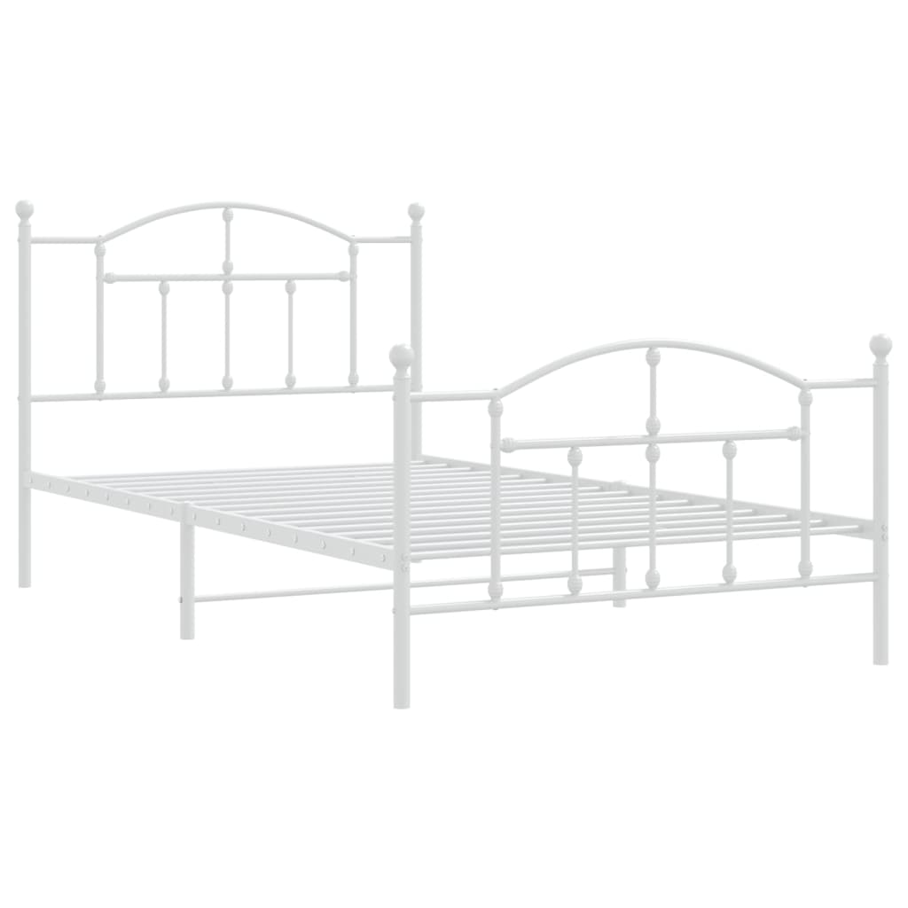 Sengeramme i metall med hode- og fotgavl hvit 107x203 cm