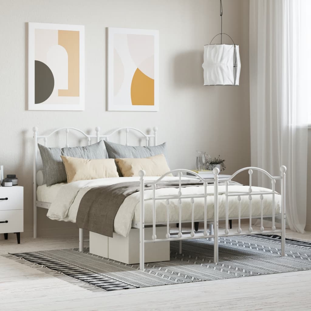 Sengeramme i metall med hode- og fotgavl hvit 120x190 cm