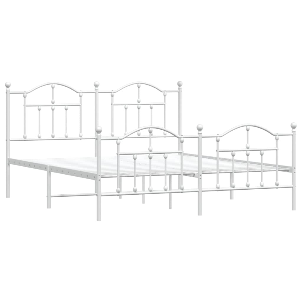 Sengeramme i metall med hode- og fotgavl hvit 183x213 cm